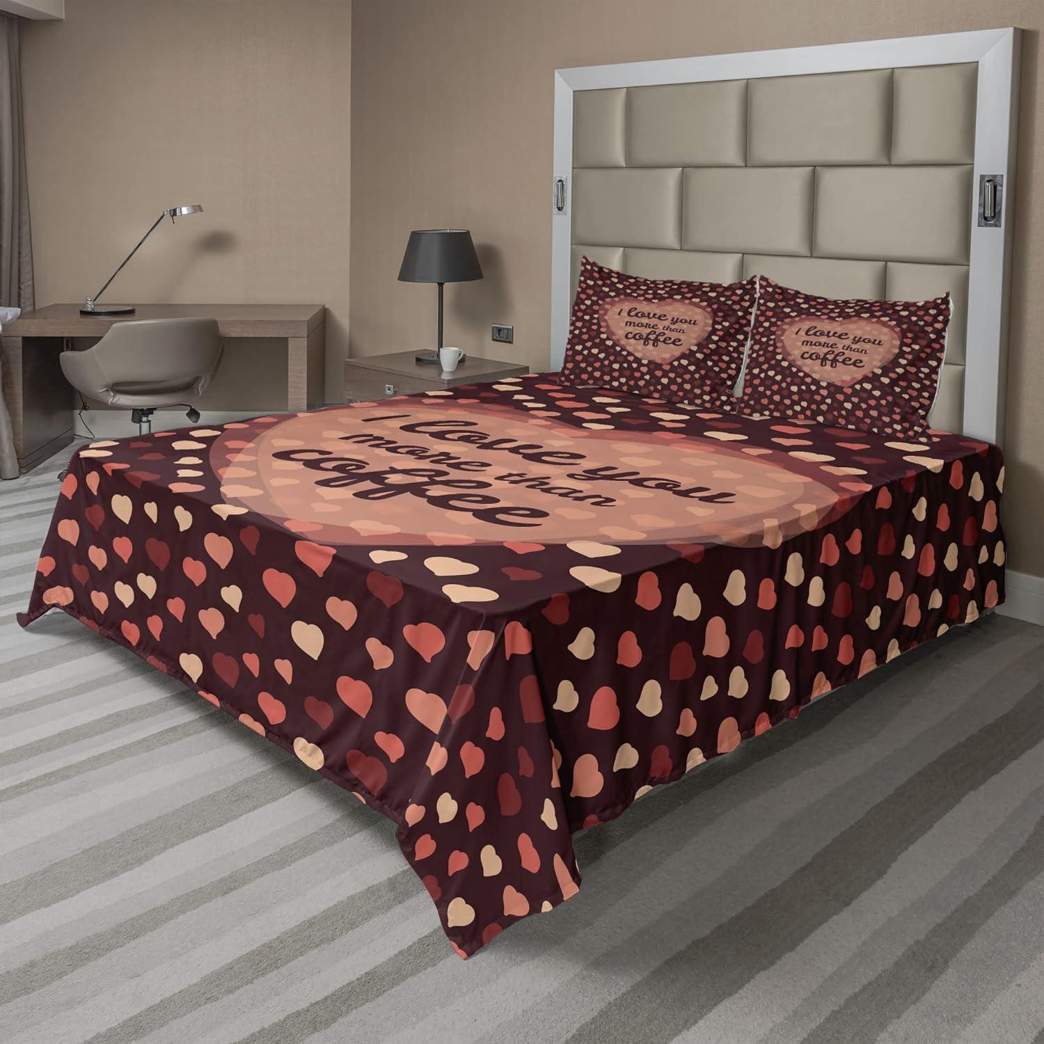 imageAmbesonne I Love You More Sheet Set Pink Rats with Tangled Tails Forming a Heart Valentines Fitted and Flat Sheet with Pillowcases Bedding Accent 4 Piece Set Full Pale Pink Cocoa YellowCoral Peach Brown