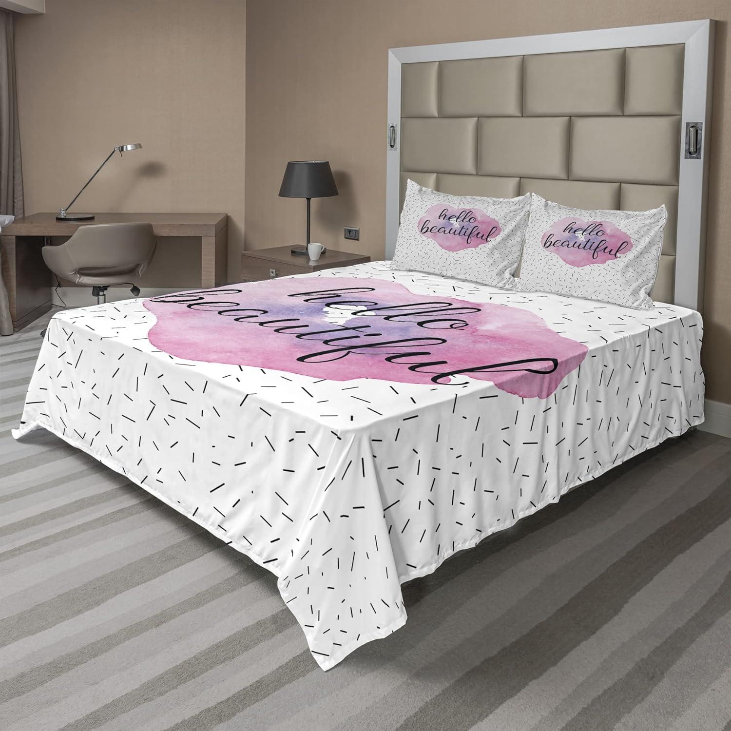 imageAmbesonne I Love You More Sheet Set Pink Rats with Tangled Tails Forming a Heart Valentines Fitted and Flat Sheet with Pillowcases Bedding Accent 4 Piece Set Full Pale Pink Cocoa YellowPale Pink Lavender Black