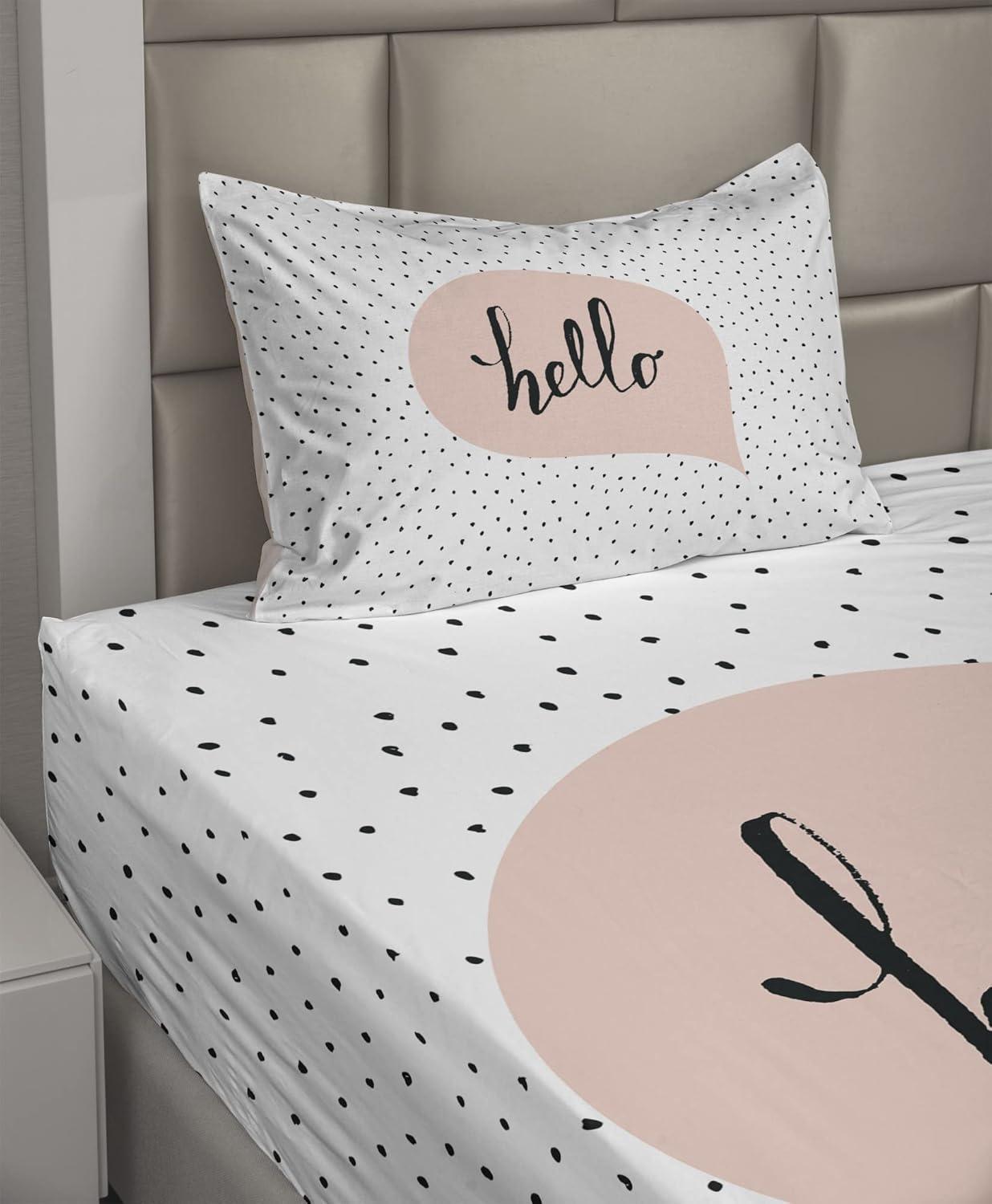 imageAmbesonne I Love You More Sheet Set Pink Rats with Tangled Tails Forming a Heart Valentines Fitted and Flat Sheet with Pillowcases Bedding Accent 4 Piece Set Full Pale Pink Cocoa YellowBlush Black White