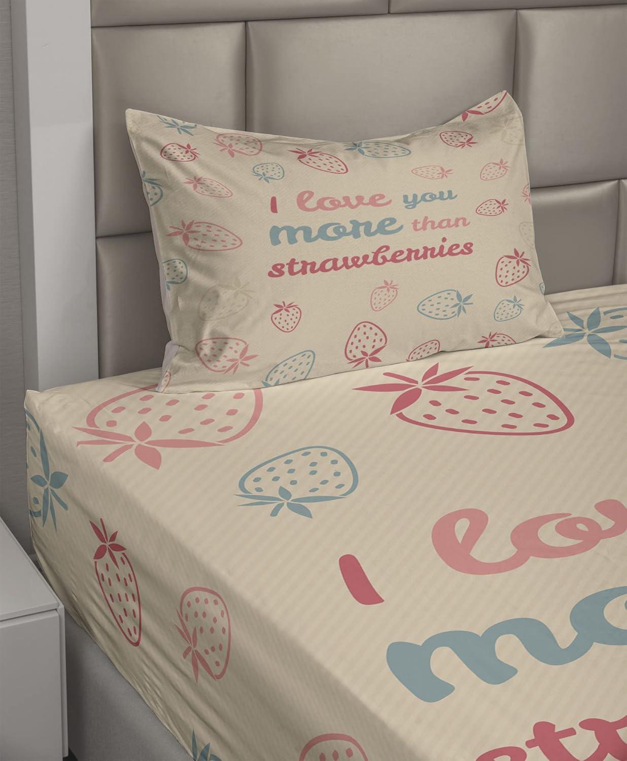 imageAmbesonne I Love You More Sheet Set Pink Rats with Tangled Tails Forming a Heart Valentines Fitted and Flat Sheet with Pillowcases Bedding Accent 4 Piece Set Full Pale Pink Cocoa YellowSand Brown Slate Blue