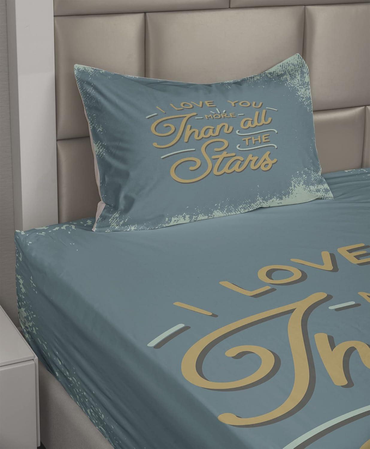 imageAmbesonne I Love You More Sheet Set Pink Rats with Tangled Tails Forming a Heart Valentines Fitted and Flat Sheet with Pillowcases Bedding Accent 4 Piece Set Full Pale Pink Cocoa YellowSlate Blue Amber