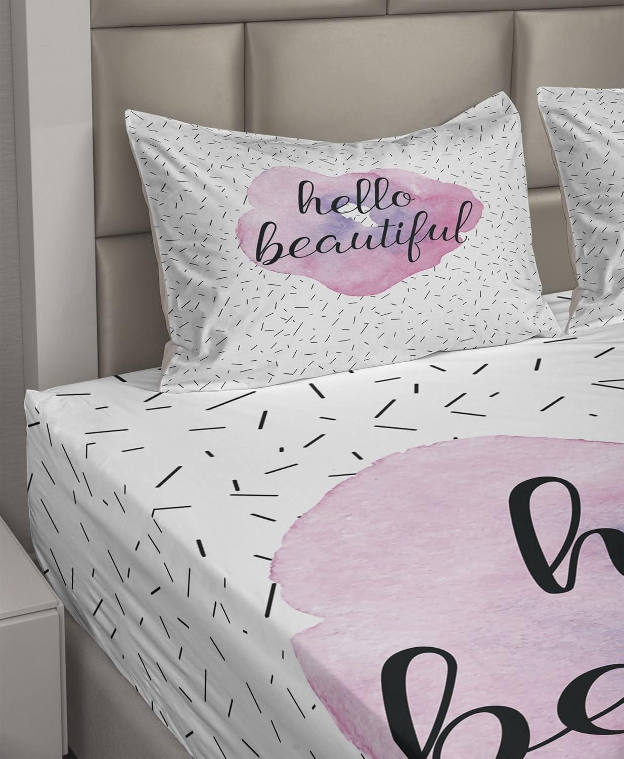 imageAmbesonne I Love You More Sheet Set Pink Rats with Tangled Tails Forming a Heart Valentines Fitted and Flat Sheet with Pillowcases Bedding Accent 4 Piece Set Full Pale Pink Cocoa YellowPale Pink Lavender Black