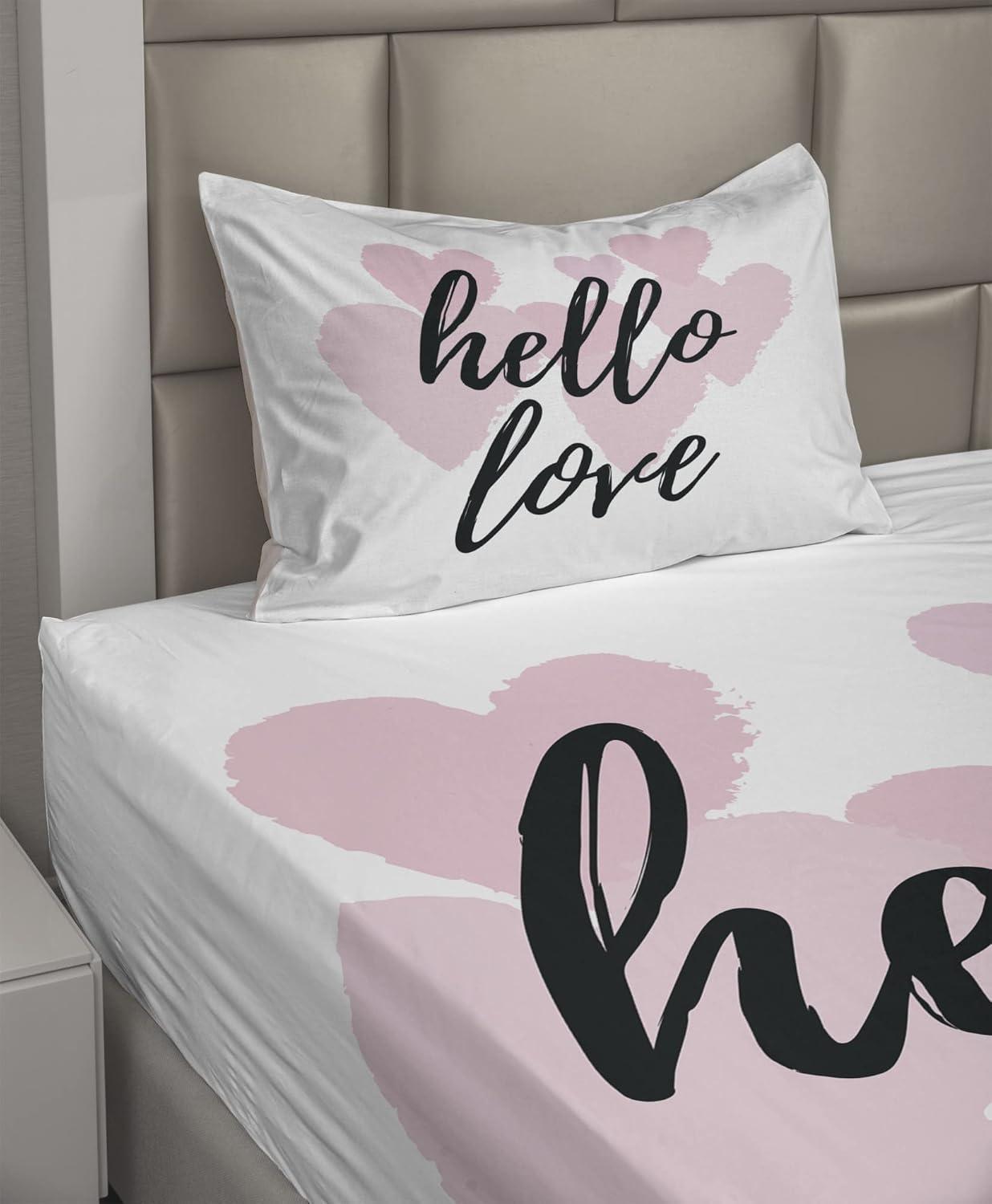 imageAmbesonne I Love You More Sheet Set Pink Rats with Tangled Tails Forming a Heart Valentines Fitted and Flat Sheet with Pillowcases Bedding Accent 4 Piece Set Full Pale Pink Cocoa YellowBlack and Rose