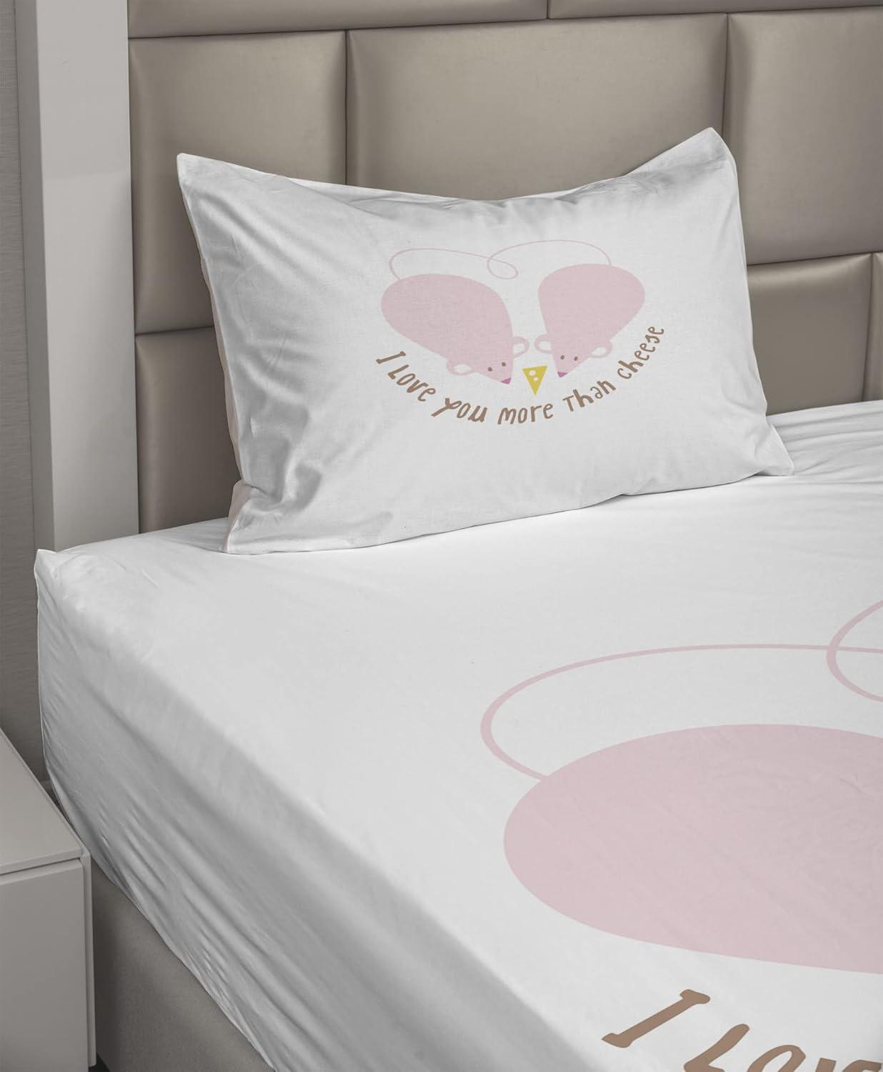 imageAmbesonne I Love You More Sheet Set Pink Rats with Tangled Tails Forming a Heart Valentines Fitted and Flat Sheet with Pillowcases Bedding Accent 4 Piece Set Full Pale Pink Cocoa YellowPale Pink Cocoa Yellow
