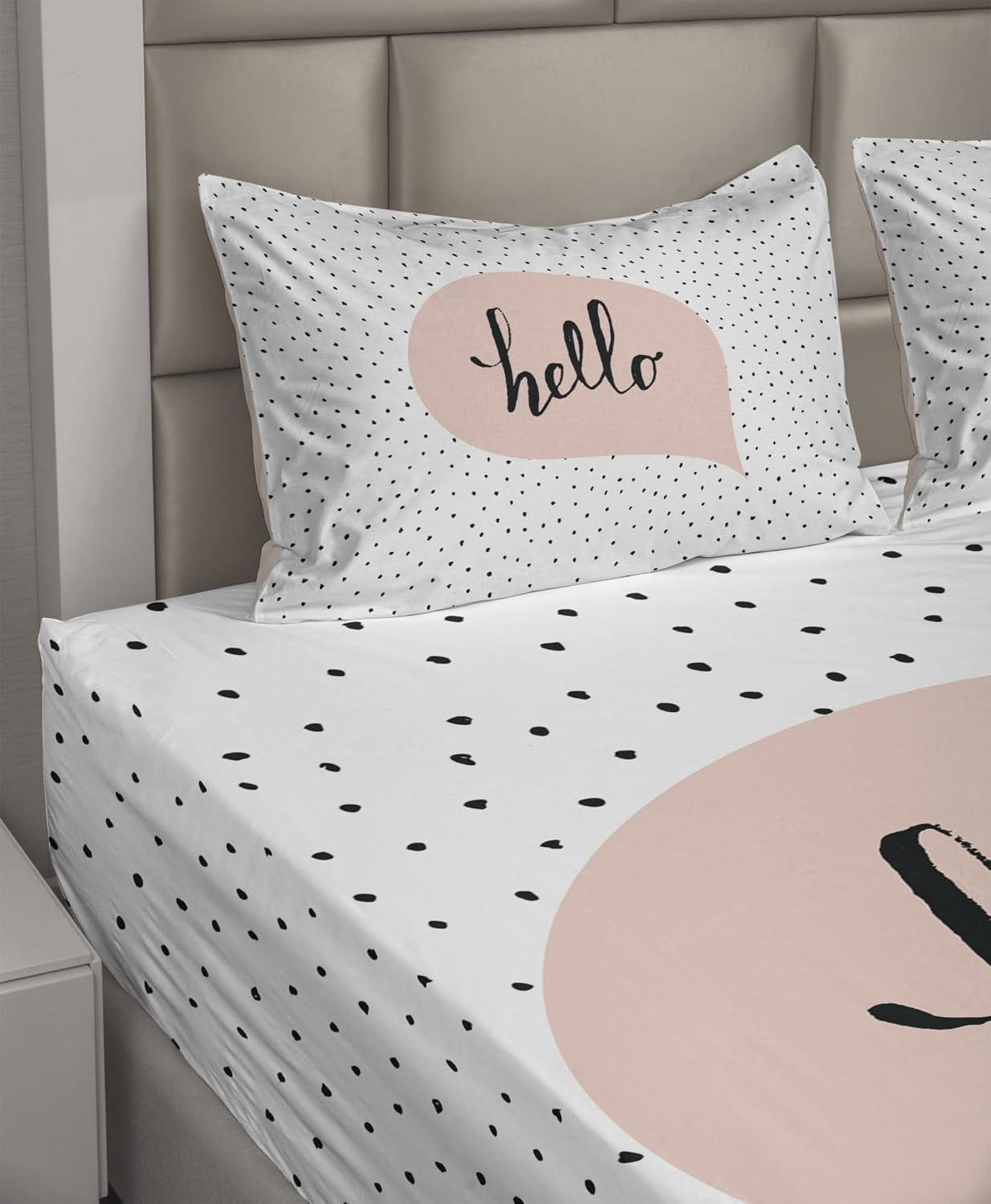 imageAmbesonne I Love You More Sheet Set Pink Rats with Tangled Tails Forming a Heart Valentines Fitted and Flat Sheet with Pillowcases Bedding Accent 4 Piece Set Full Pale Pink Cocoa YellowBlush Black White