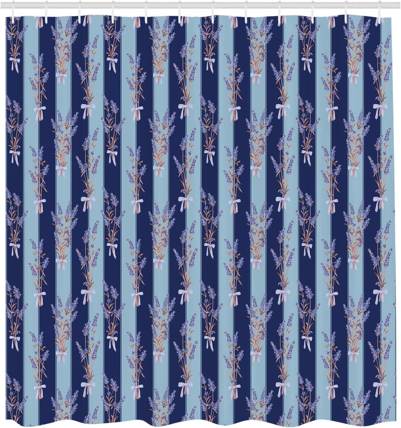 imageAmbesonne Lavender Shower Curtain Stripes and Flowers Ribbons Romantic Country Spring Season Inspired Design Art Cloth Fabric Bathroom Decor Set with Hooks 70 Long Mauve CreamDark Lavender