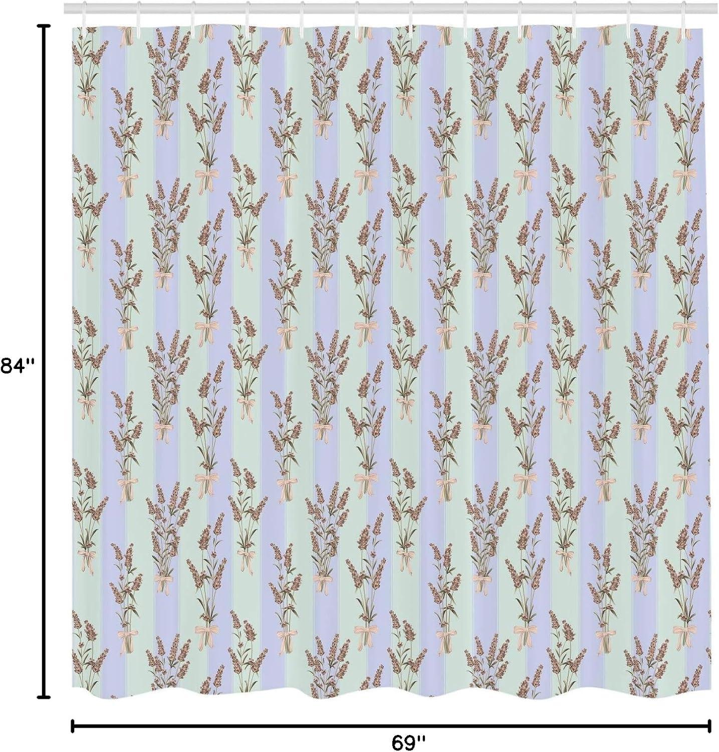 imageAmbesonne Lavender Shower Curtain Stripes and Flowers Ribbons Romantic Country Spring Season Inspired Design Art Cloth Fabric Bathroom Decor Set with Hooks 70 Long Mauve CreamPastel Purple
