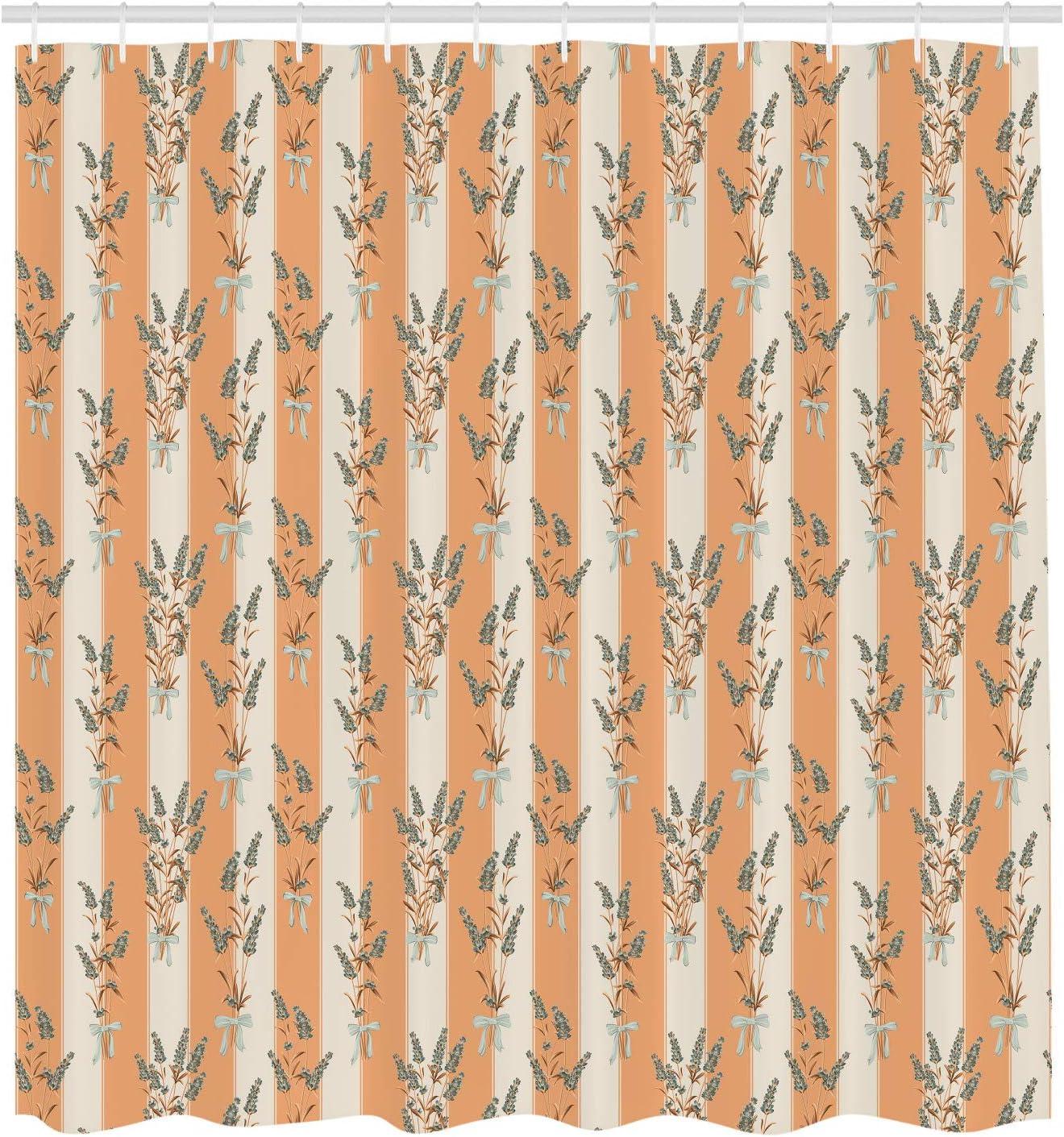 imageAmbesonne Lavender Shower Curtain Stripes and Flowers Ribbons Romantic Country Spring Season Inspired Design Art Cloth Fabric Bathroom Decor Set with Hooks 70 Long Mauve CreamPeach Eggshell