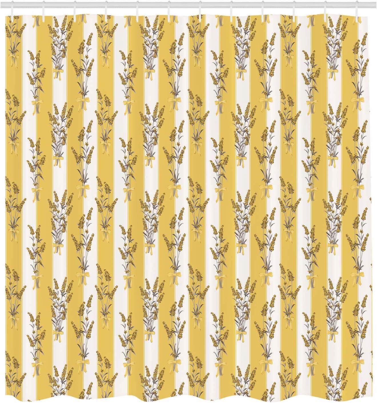 imageAmbesonne Lavender Shower Curtain Stripes and Flowers Ribbons Romantic Country Spring Season Inspired Design Art Cloth Fabric Bathroom Decor Set with Hooks 70 Long Mauve CreamMustard Ivory
