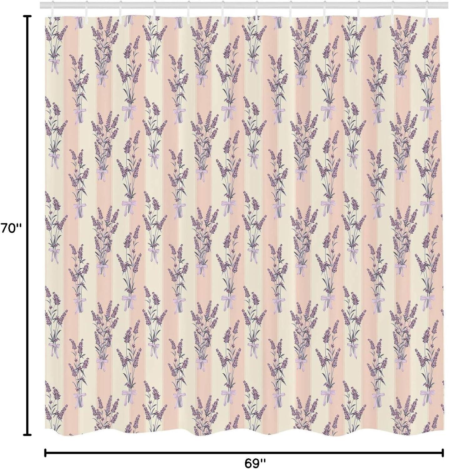 imageAmbesonne Lavender Shower Curtain Stripes and Flowers Ribbons Romantic Country Spring Season Inspired Design Art Cloth Fabric Bathroom Decor Set with Hooks 70 Long Mauve CreamMauve Cream