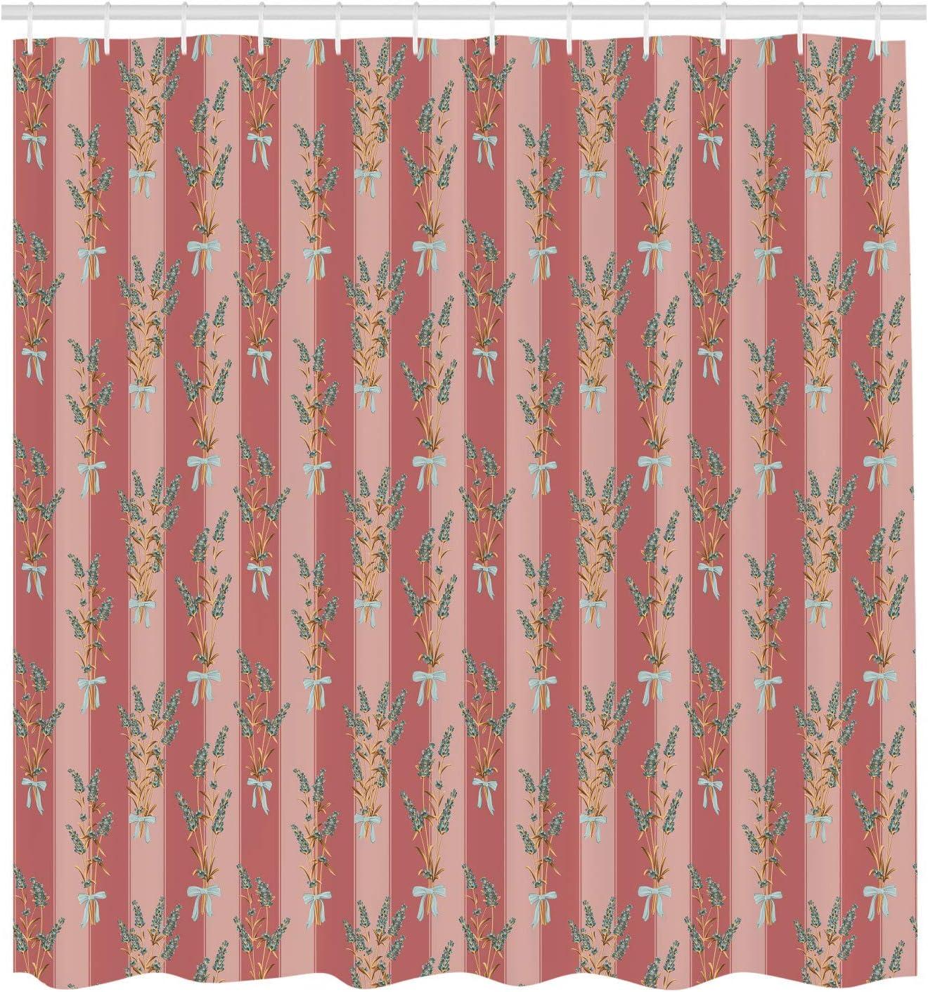 imageAmbesonne Lavender Shower Curtain Stripes and Flowers Ribbons Romantic Country Spring Season Inspired Design Art Cloth Fabric Bathroom Decor Set with Hooks 70 Long Mauve CreamBlush Peach