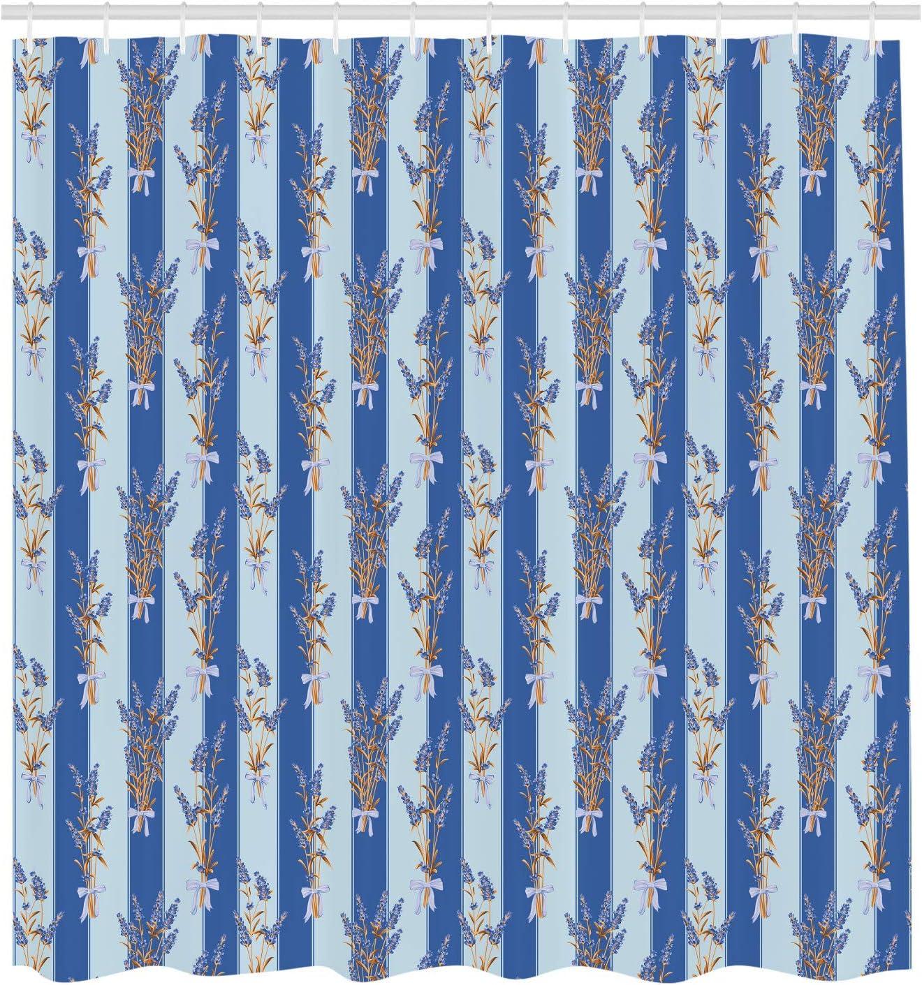 imageAmbesonne Lavender Shower Curtain Stripes and Flowers Ribbons Romantic Country Spring Season Inspired Design Art Cloth Fabric Bathroom Decor Set with Hooks 70 Long Mauve CreamCobalt Blue