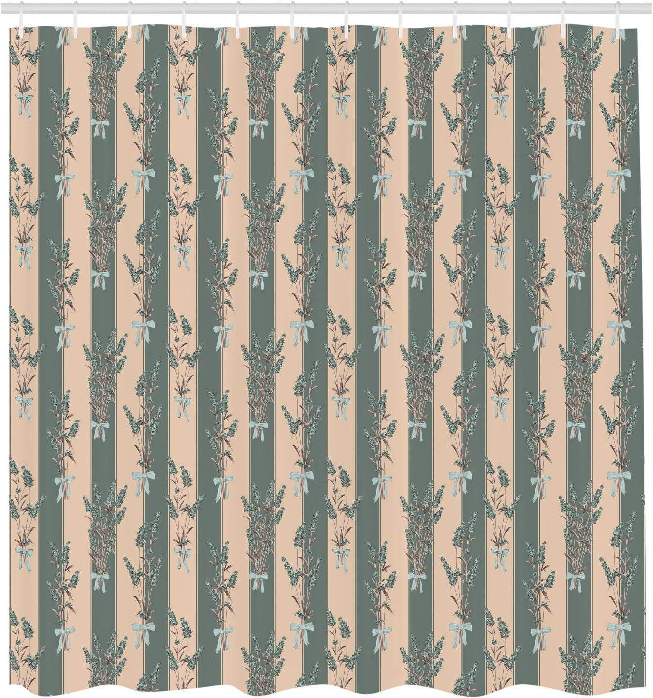 imageAmbesonne Lavender Shower Curtain Stripes and Flowers Ribbons Romantic Country Spring Season Inspired Design Art Cloth Fabric Bathroom Decor Set with Hooks 70 Long Mauve CreamCadet Blue
