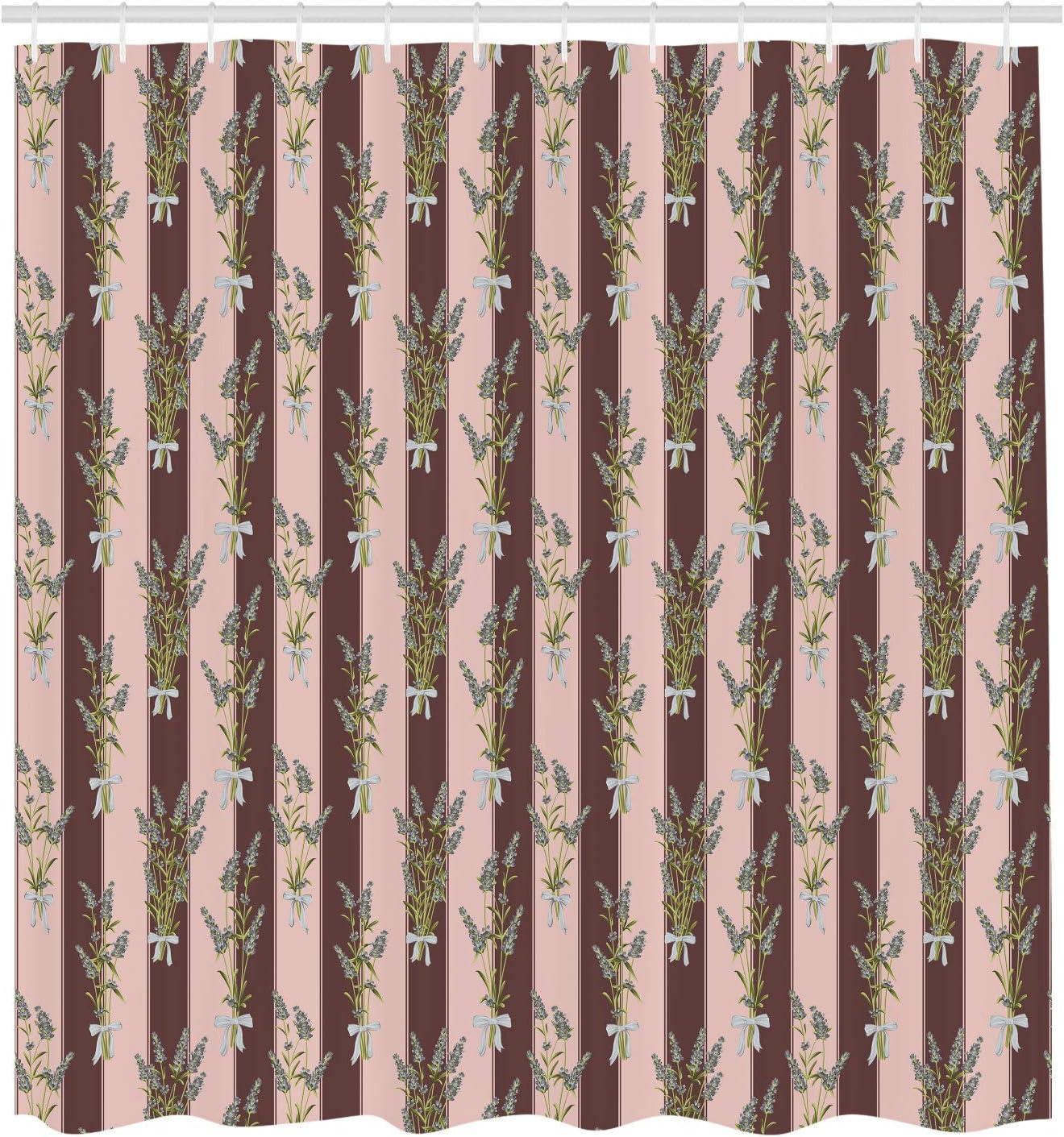 imageAmbesonne Lavender Shower Curtain Stripes and Flowers Ribbons Romantic Country Spring Season Inspired Design Art Cloth Fabric Bathroom Decor Set with Hooks 70 Long Mauve CreamUmber Blush