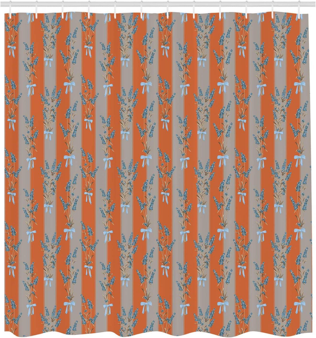 imageAmbesonne Lavender Shower Curtain Stripes and Flowers Ribbons Romantic Country Spring Season Inspired Design Art Cloth Fabric Bathroom Decor Set with Hooks 70 Long Mauve CreamSalmon Dust