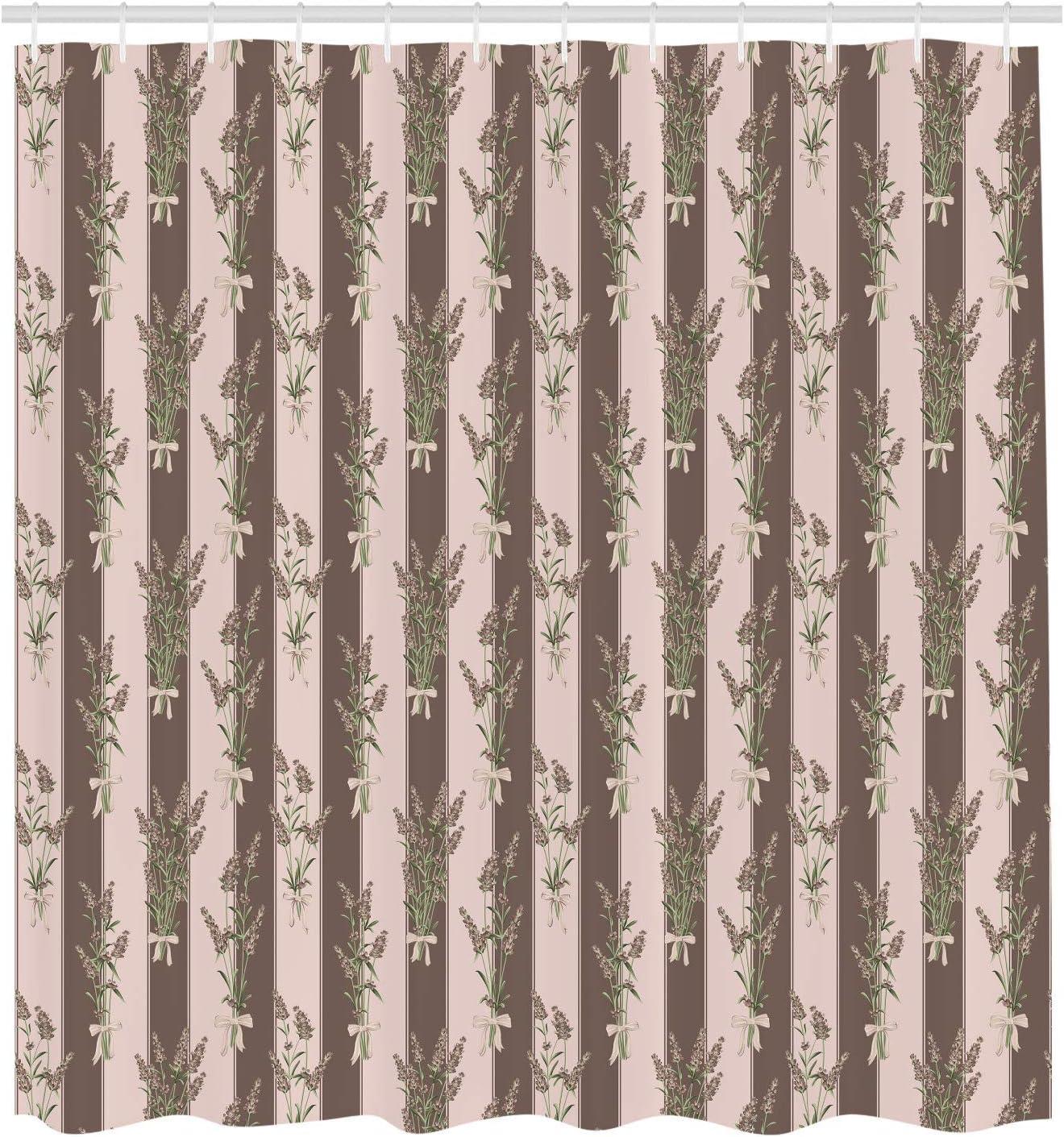 imageAmbesonne Lavender Shower Curtain Stripes and Flowers Ribbons Romantic Country Spring Season Inspired Design Art Cloth Fabric Bathroom Decor Set with Hooks 70 Long Mauve CreamUmber Rose