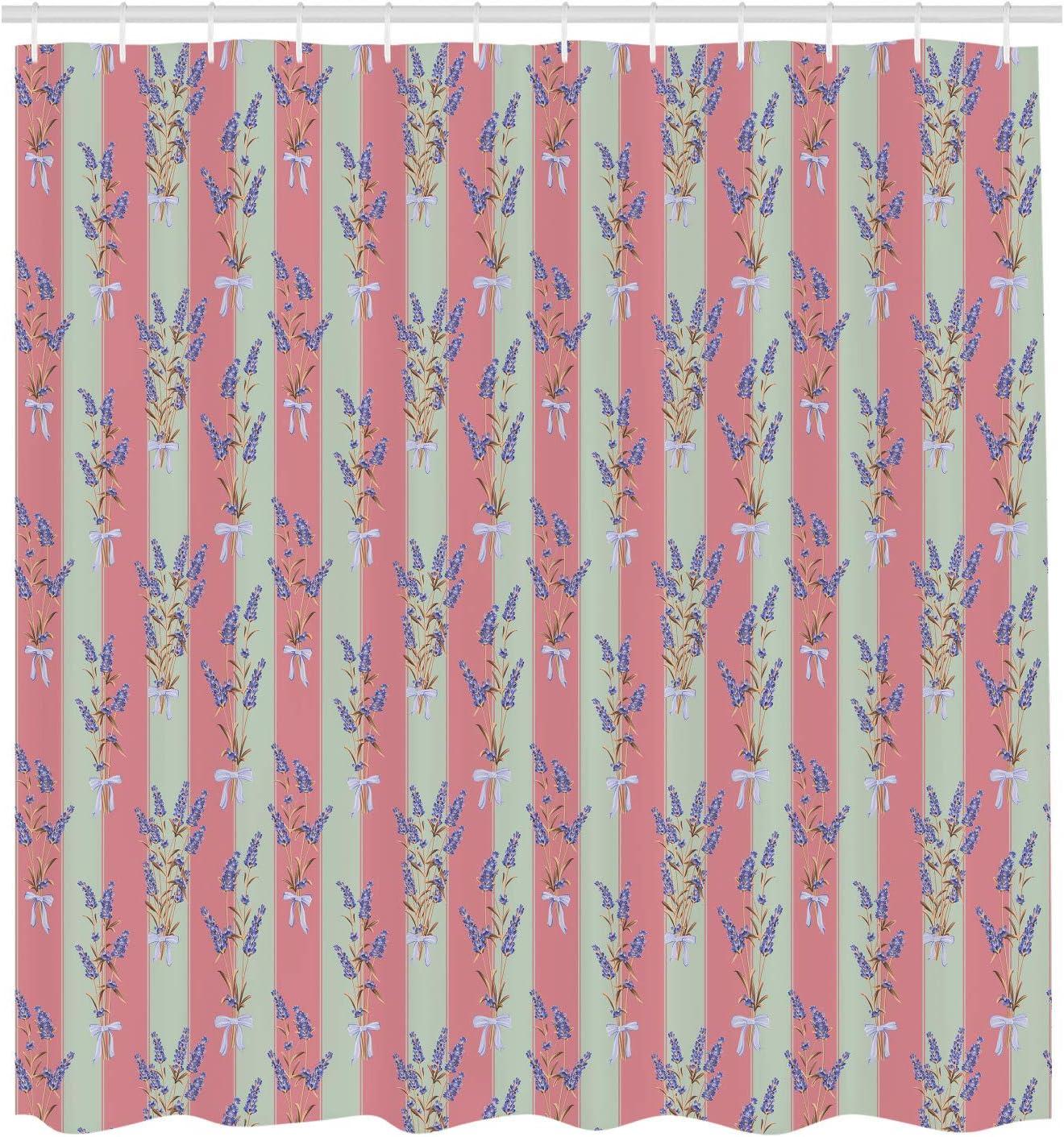 imageAmbesonne Lavender Shower Curtain Stripes and Flowers Ribbons Romantic Country Spring Season Inspired Design Art Cloth Fabric Bathroom Decor Set with Hooks 70 Long Mauve CreamPale Green
