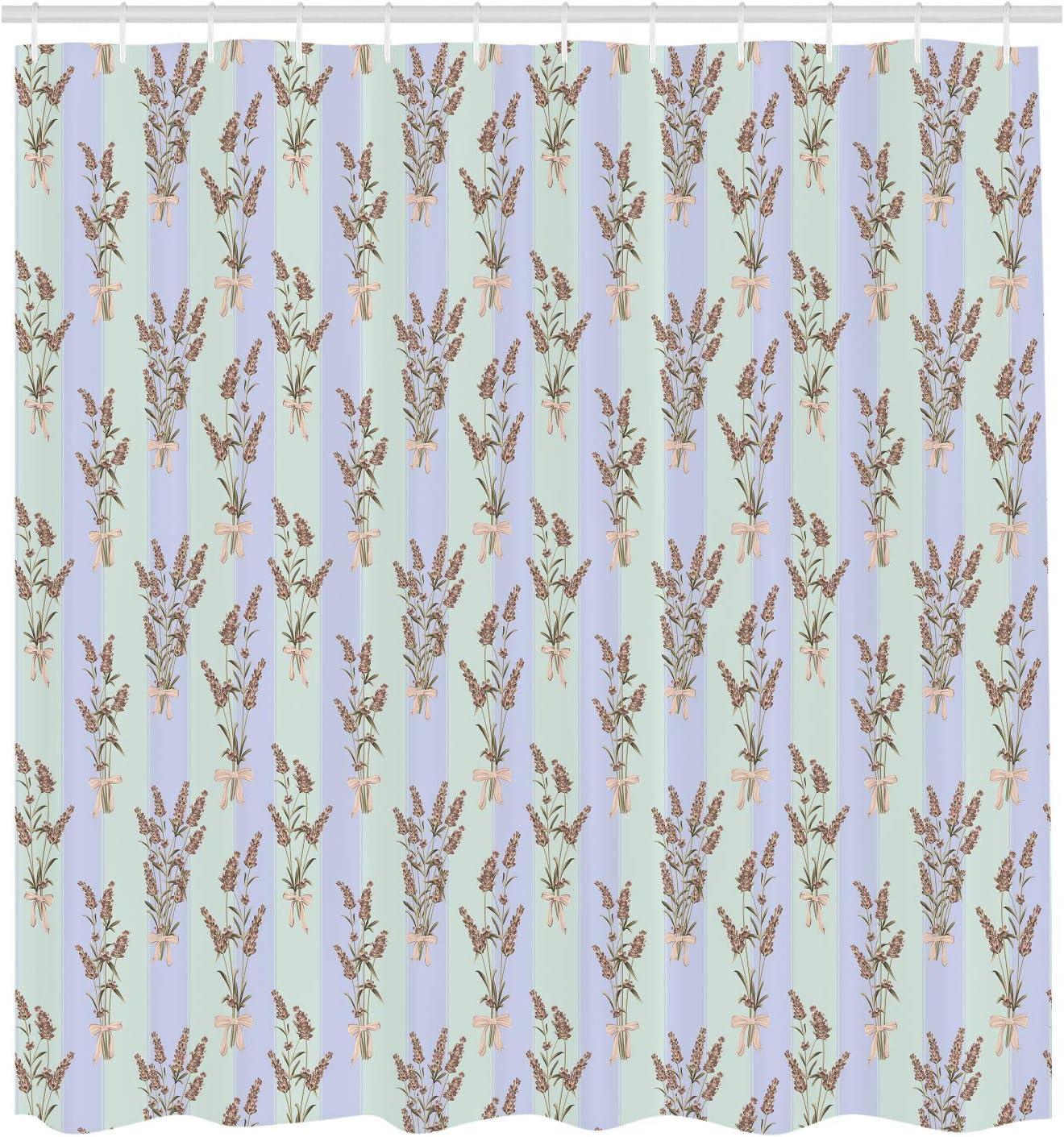 imageAmbesonne Lavender Shower Curtain Stripes and Flowers Ribbons Romantic Country Spring Season Inspired Design Art Cloth Fabric Bathroom Decor Set with Hooks 70 Long Mauve CreamPastel Purple