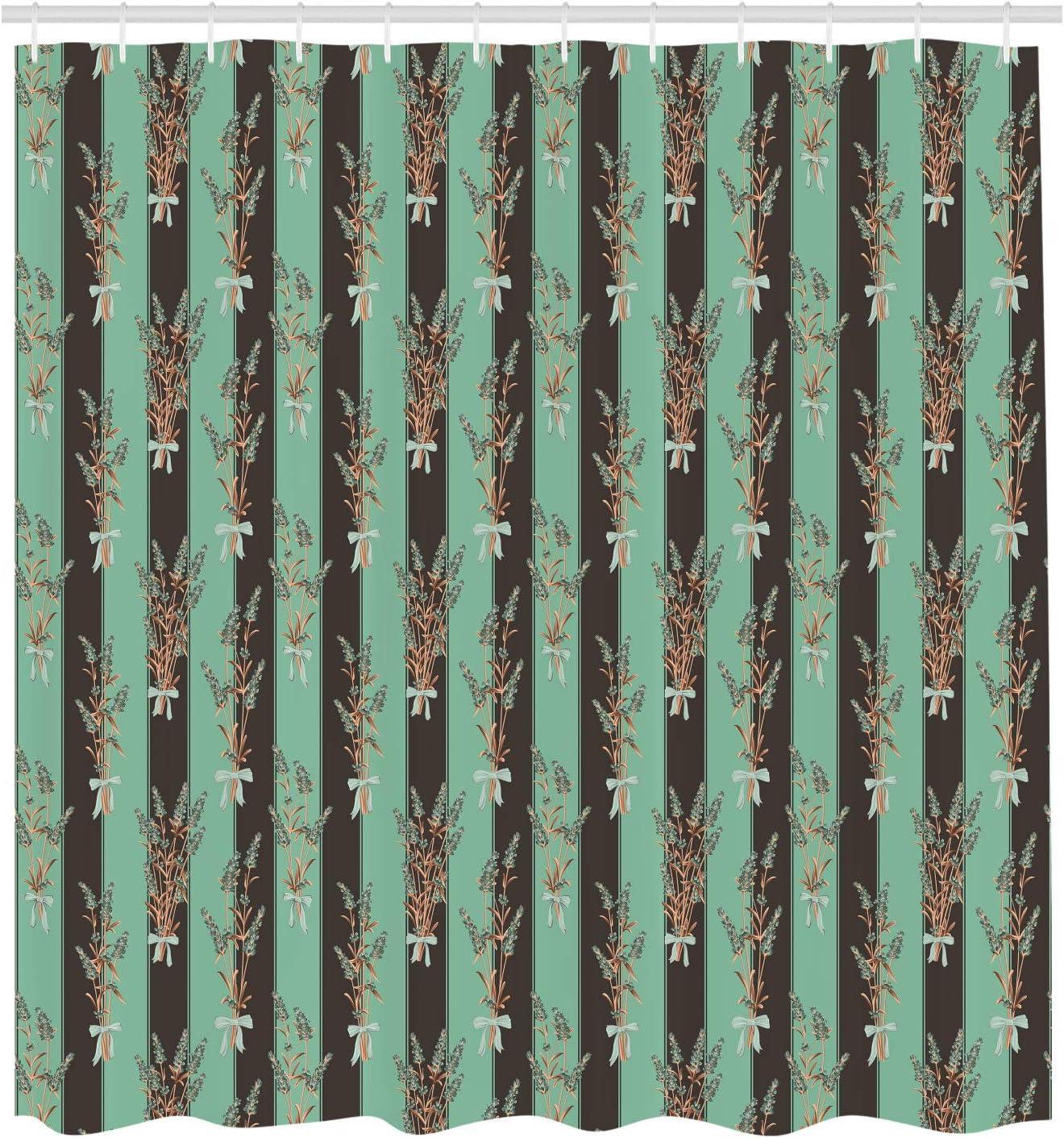 imageAmbesonne Lavender Shower Curtain Stripes and Flowers Ribbons Romantic Country Spring Season Inspired Design Art Cloth Fabric Bathroom Decor Set with Hooks 70 Long Mauve CreamSea Green