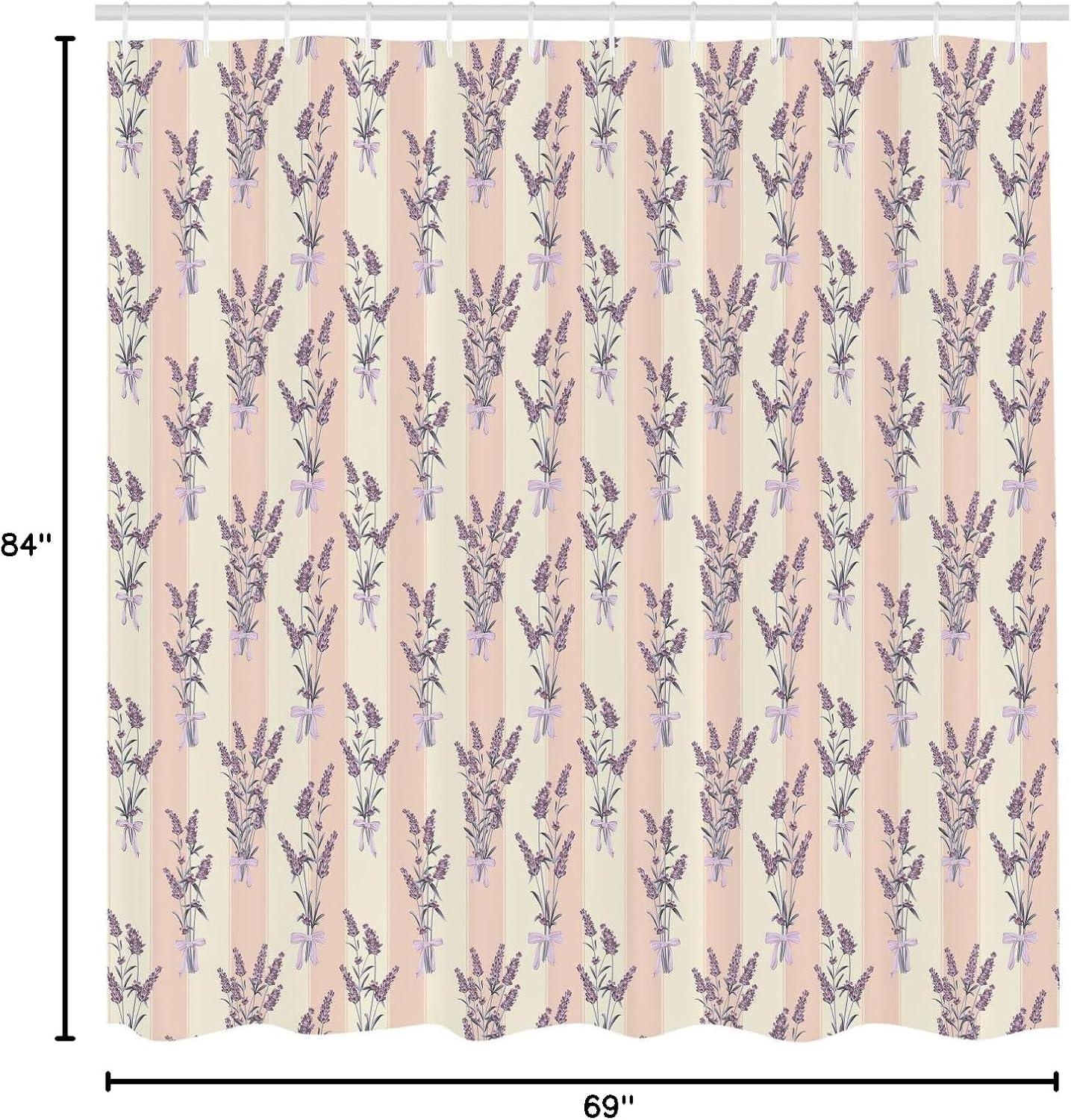 imageAmbesonne Lavender Shower Curtain Stripes and Flowers Ribbons Romantic Country Spring Season Inspired Design Art Cloth Fabric Bathroom Decor Set with Hooks 70 Long Mauve CreamMauve Cream