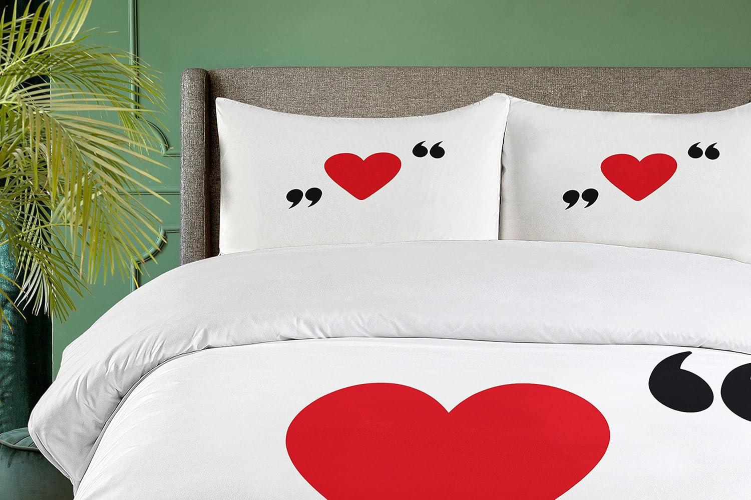imageAmbesonne Love Duvet Cover Sets Red Heart in Writing Marks Romantic Love Simple Classic Valentines Bedding Set with 2 Duvet Covers amp 2 Pillowcases 2 Pack Twin Size Red Black WhiteRed Black White