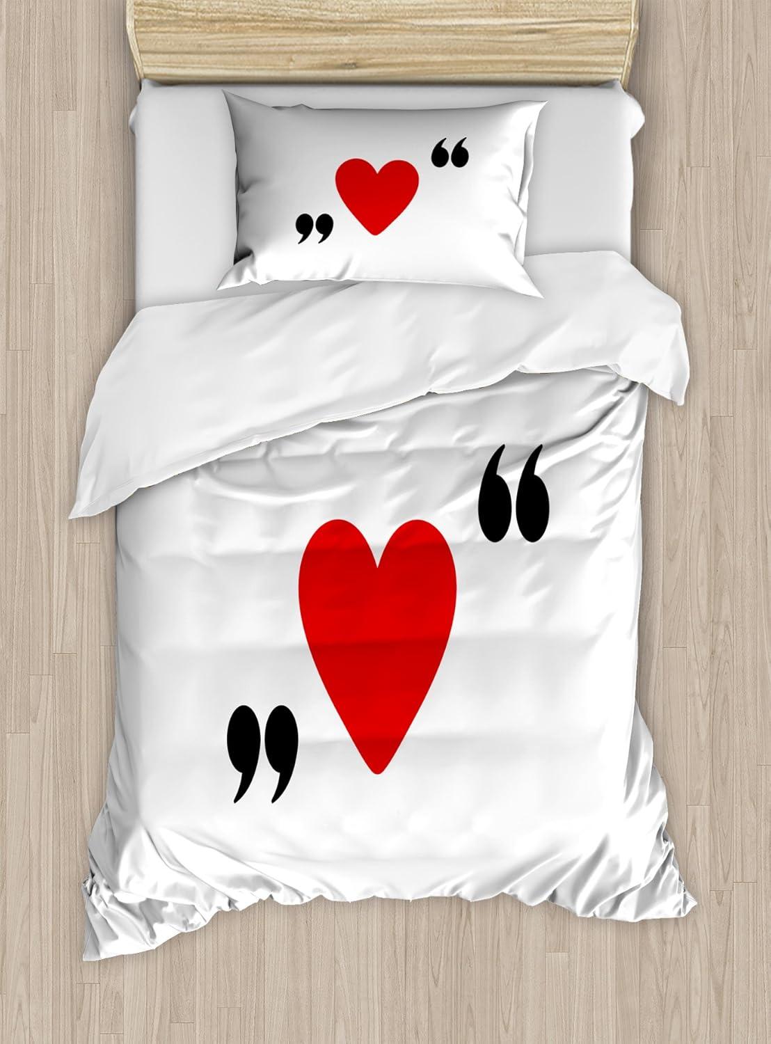 imageAmbesonne Love Duvet Cover Sets Red Heart in Writing Marks Romantic Love Simple Classic Valentines Bedding Set with 2 Duvet Covers amp 2 Pillowcases 2 Pack Twin Size Red Black WhiteRed Black White