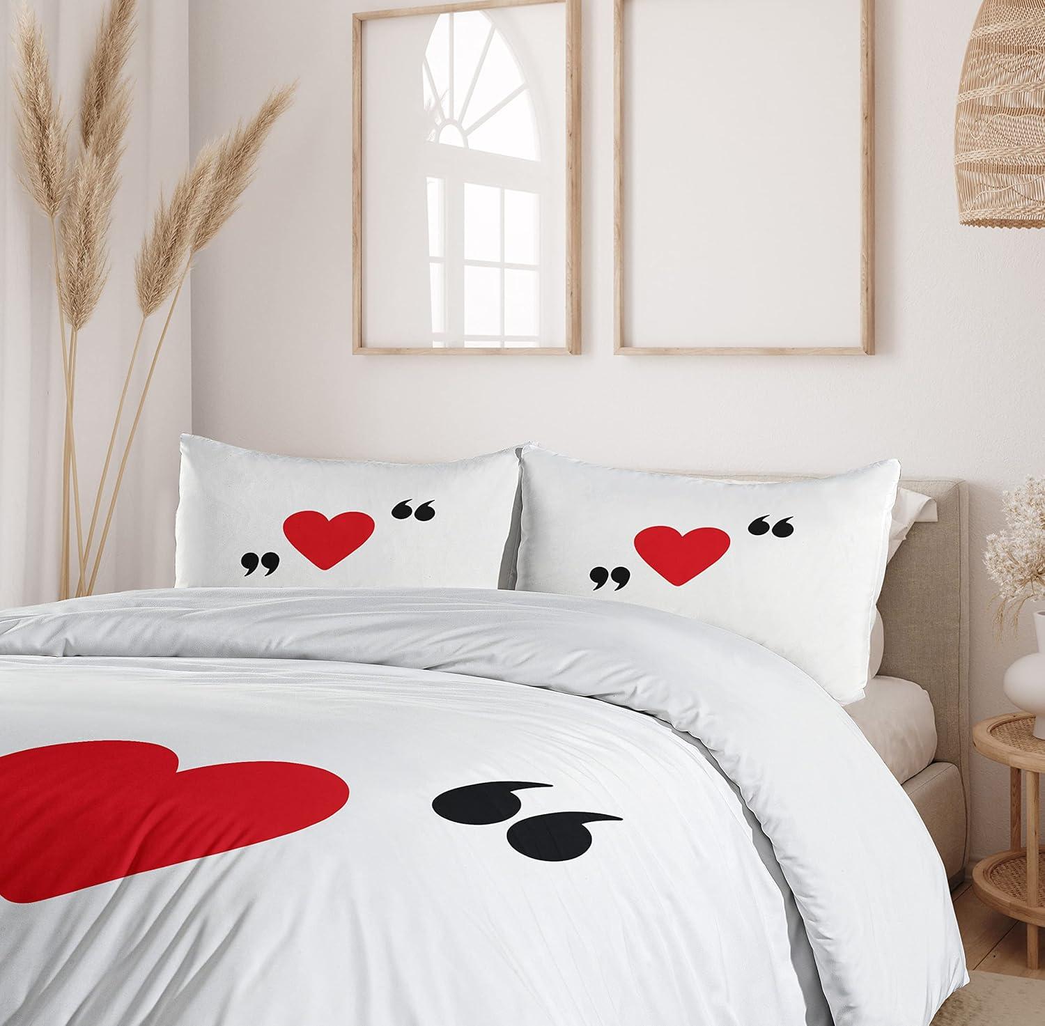 imageAmbesonne Love Duvet Cover Sets Red Heart in Writing Marks Romantic Love Simple Classic Valentines Bedding Set with 2 Duvet Covers amp 2 Pillowcases 2 Pack Twin Size Red Black WhiteRed Black White