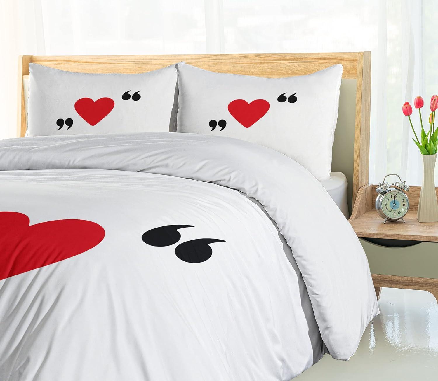 imageAmbesonne Love Duvet Cover Sets Red Heart in Writing Marks Romantic Love Simple Classic Valentines Bedding Set with 2 Duvet Covers amp 2 Pillowcases 2 Pack Twin Size Red Black WhiteRed Black White