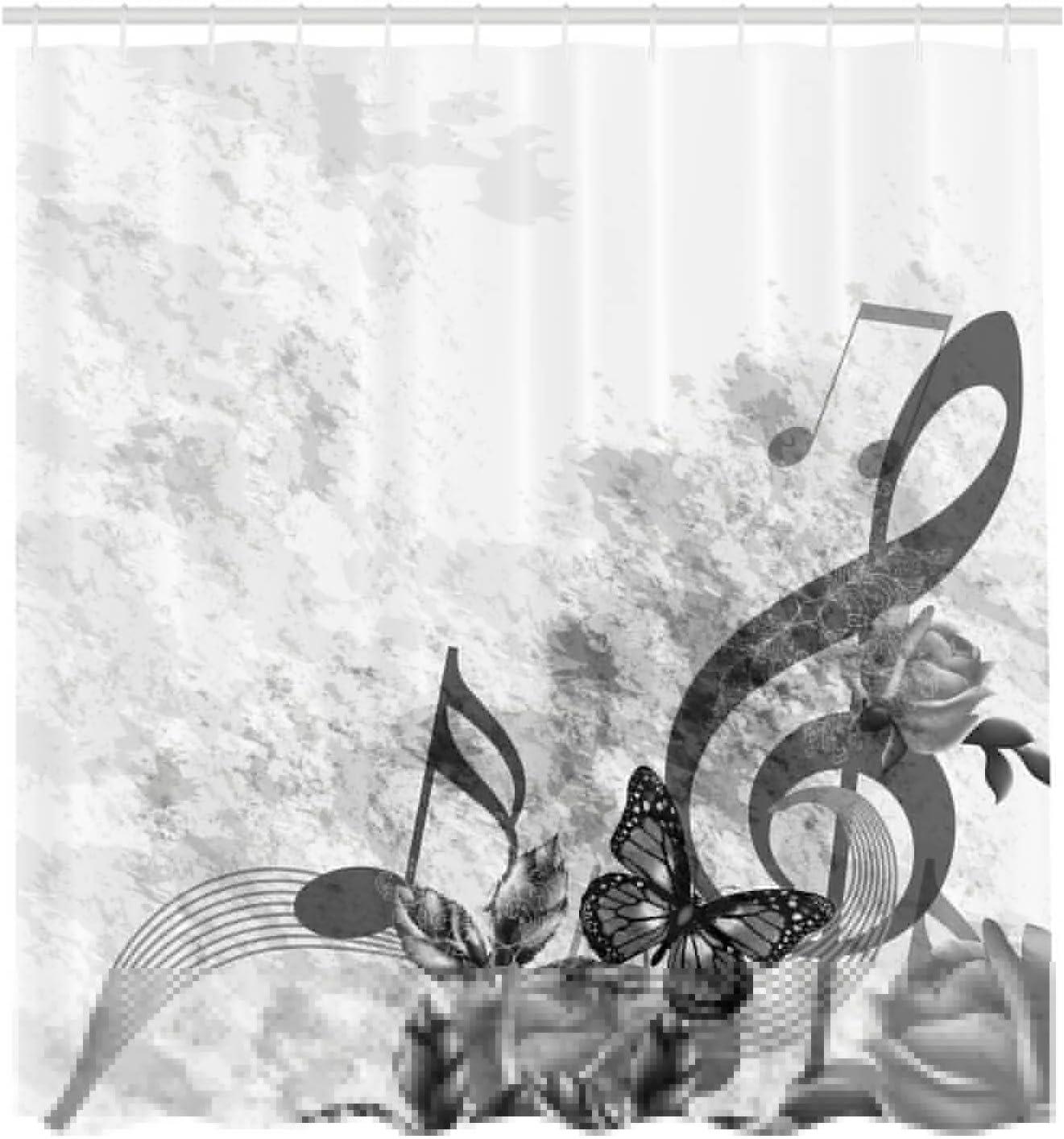 imageAmbesonne Music Shower Curtain Music Roses Romantic Antiquity Victorian Classic Bridal Floral Illustration Cloth Fabric Bathroom Decor Set with Hooks 75 Long Hunter GreenCharcoal Grey