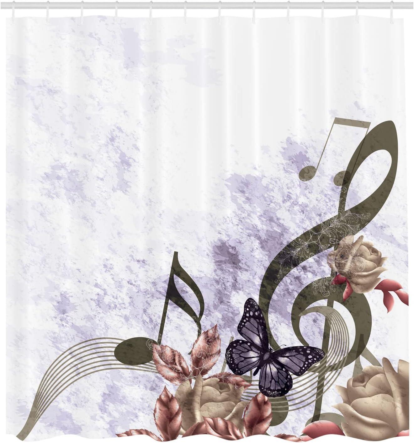 imageAmbesonne Music Shower Curtain Music Roses Romantic Antiquity Victorian Classic Bridal Floral Illustration Cloth Fabric Bathroom Decor Set with Hooks 75 Long Hunter GreenDark Sepia