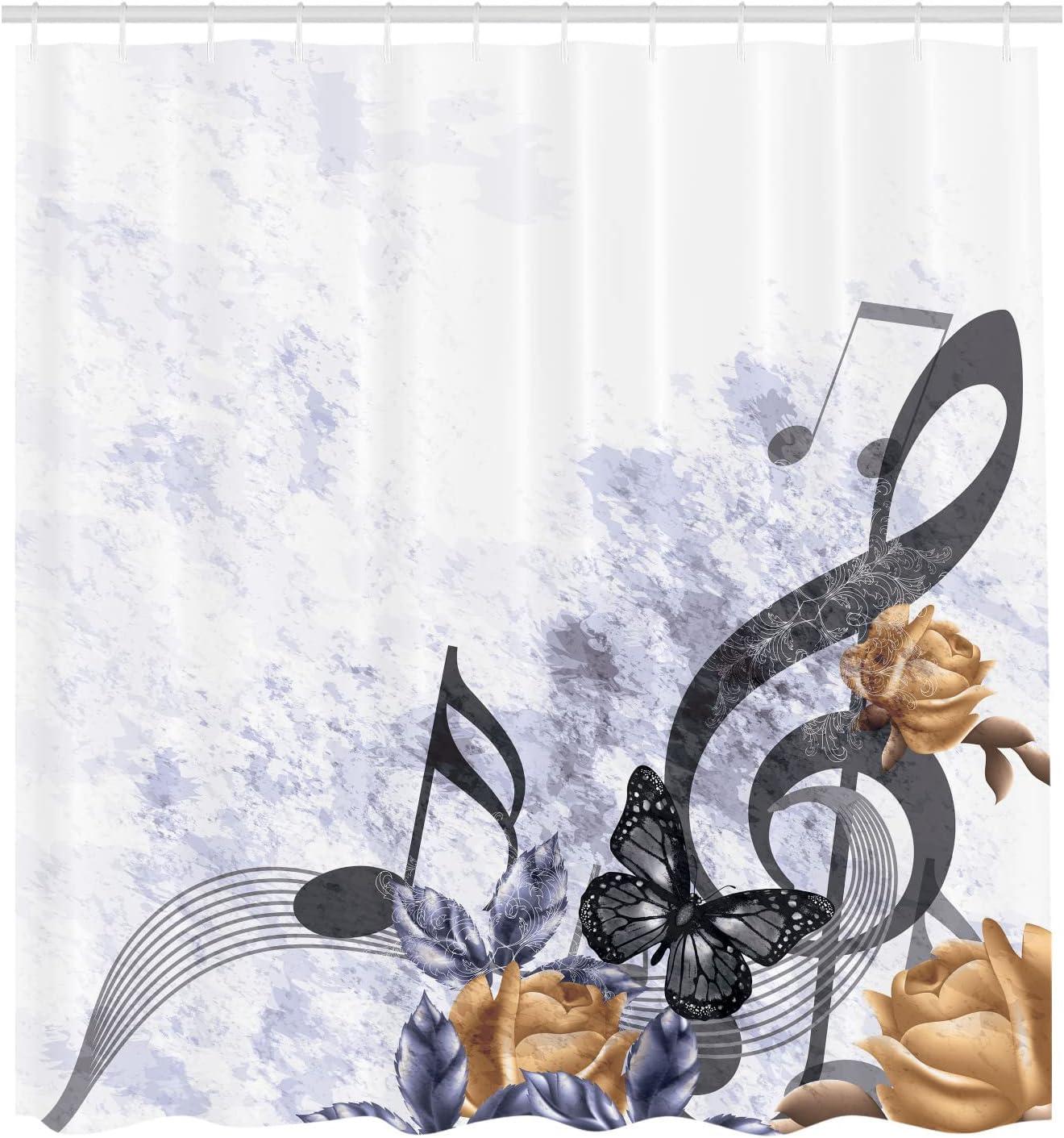 imageAmbesonne Music Shower Curtain Music Roses Romantic Antiquity Victorian Classic Bridal Floral Illustration Cloth Fabric Bathroom Decor Set with Hooks 75 Long Hunter GreenPurpleblue