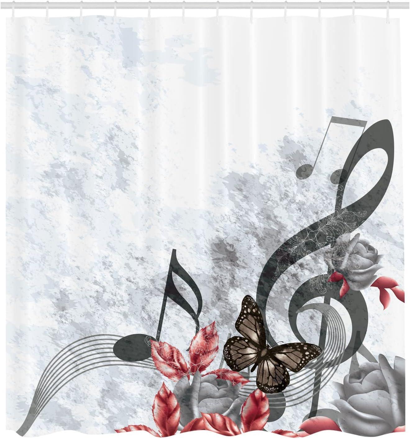 imageAmbesonne Music Shower Curtain Music Roses Romantic Antiquity Victorian Classic Bridal Floral Illustration Cloth Fabric Bathroom Decor Set with Hooks 75 Long Hunter GreenPale Grey