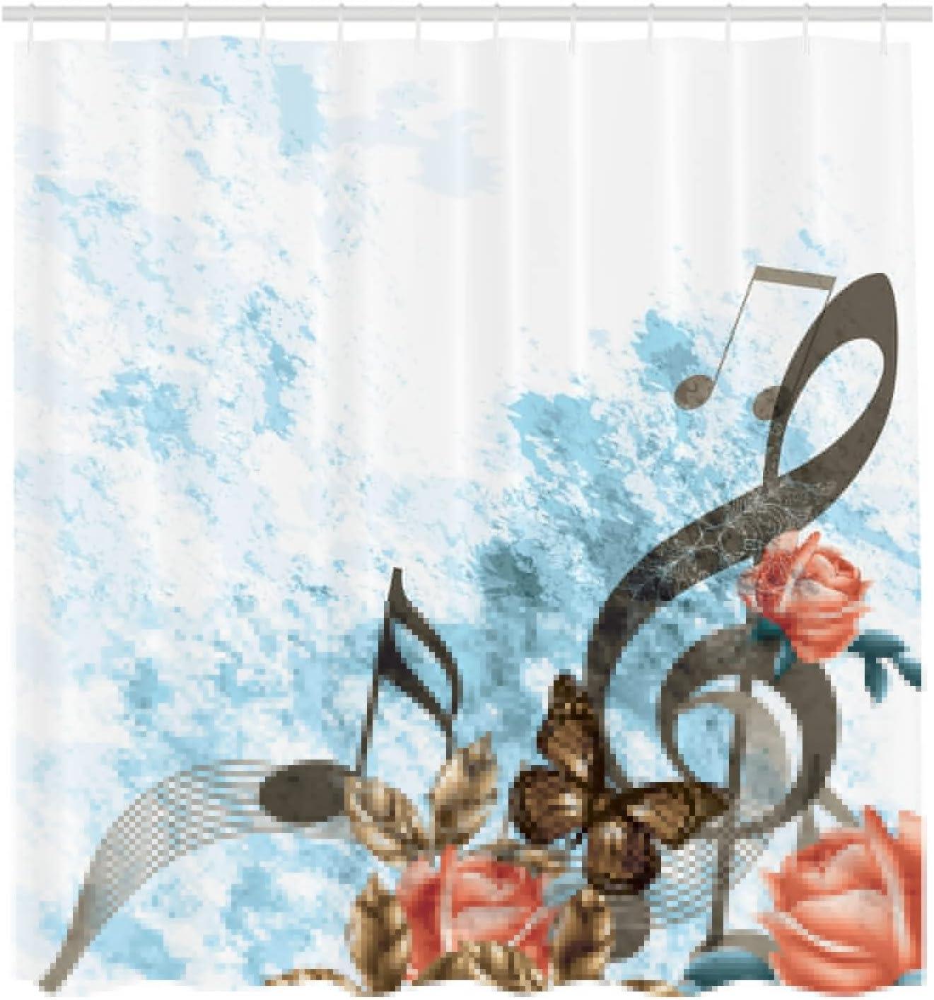 imageAmbesonne Music Shower Curtain Music Roses Romantic Antiquity Victorian Classic Bridal Floral Illustration Cloth Fabric Bathroom Decor Set with Hooks 75 Long Hunter GreenPale Blue