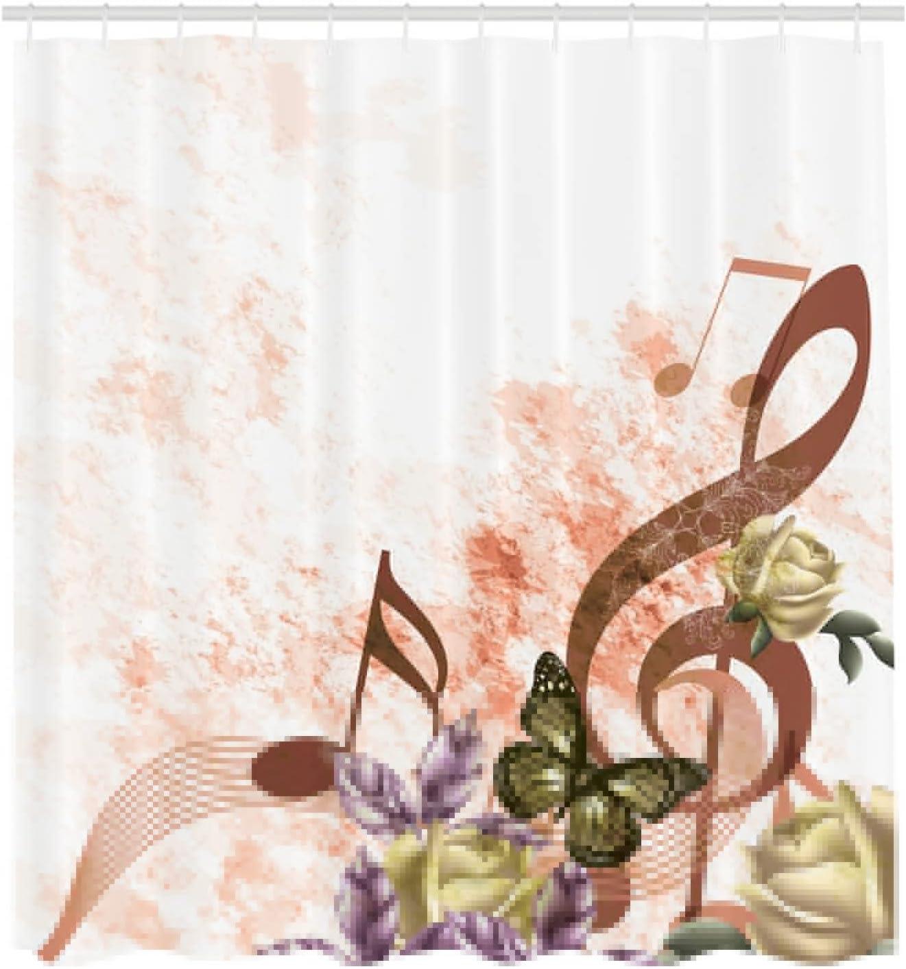 imageAmbesonne Music Shower Curtain Music Roses Romantic Antiquity Victorian Classic Bridal Floral Illustration Cloth Fabric Bathroom Decor Set with Hooks 75 Long Hunter GreenChocolate
