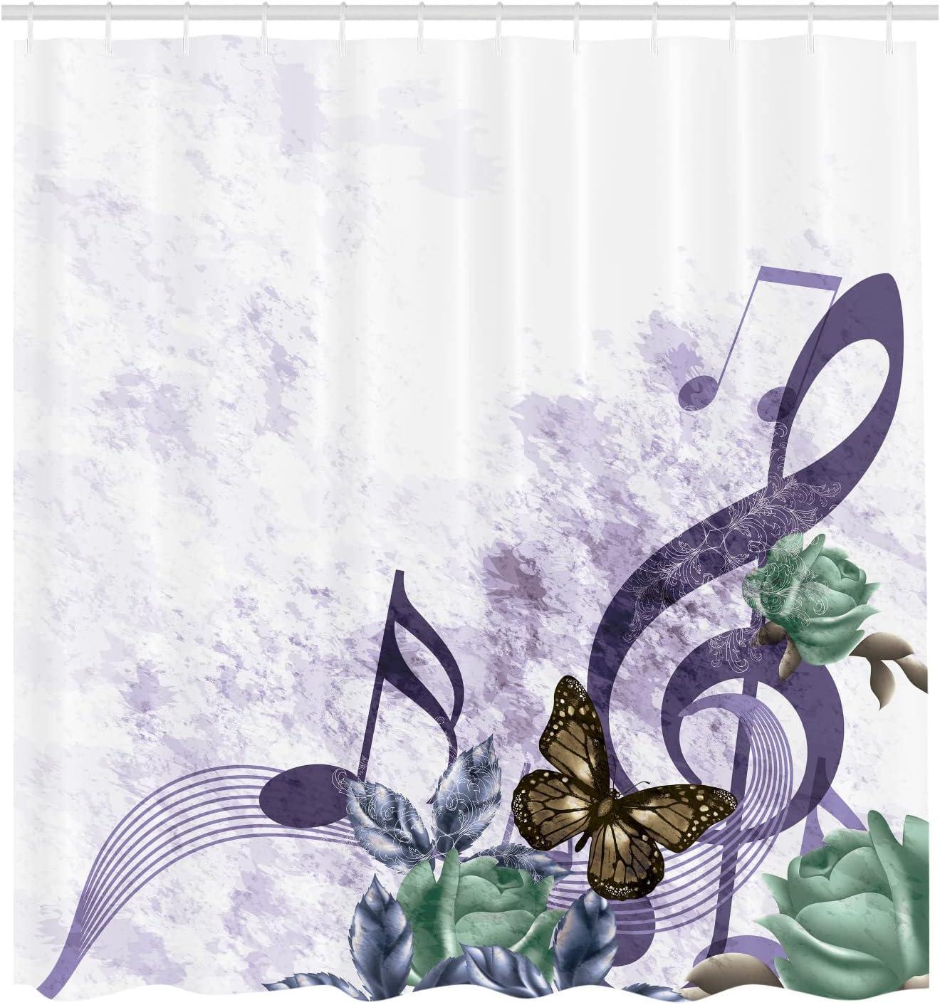 imageAmbesonne Music Shower Curtain Music Roses Romantic Antiquity Victorian Classic Bridal Floral Illustration Cloth Fabric Bathroom Decor Set with Hooks 75 Long Hunter GreenDark Indigo