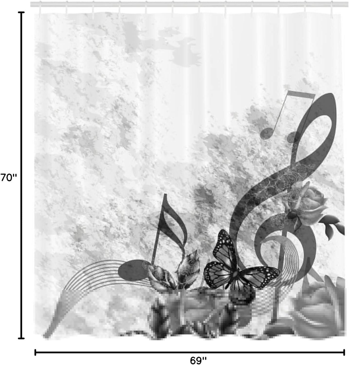 imageAmbesonne Music Shower Curtain Music Roses Romantic Antiquity Victorian Classic Bridal Floral Illustration Cloth Fabric Bathroom Decor Set with Hooks 75 Long Hunter GreenCharcoal Grey
