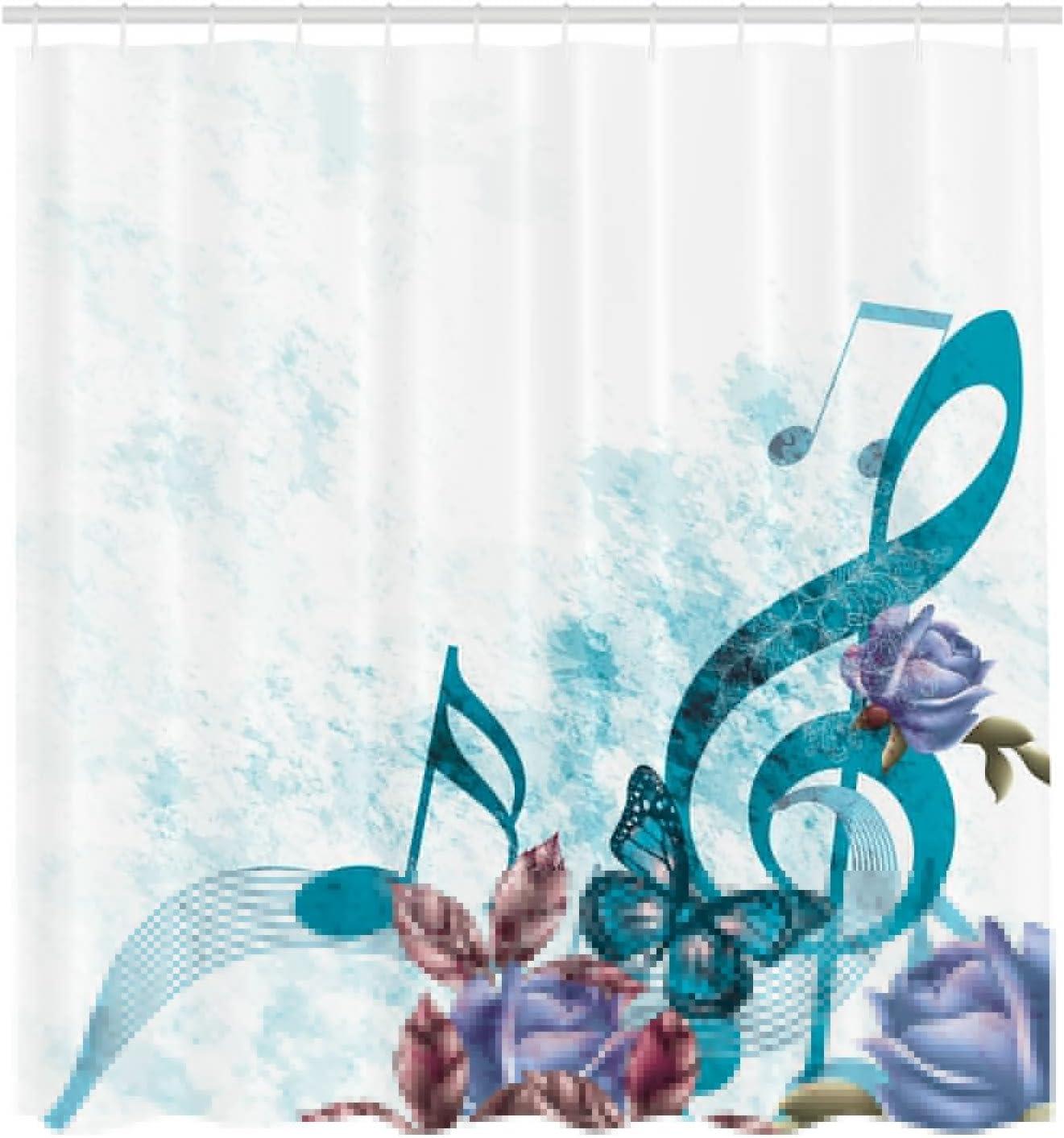 imageAmbesonne Music Shower Curtain Music Roses Romantic Antiquity Victorian Classic Bridal Floral Illustration Cloth Fabric Bathroom Decor Set with Hooks 75 Long Hunter GreenSea Blue