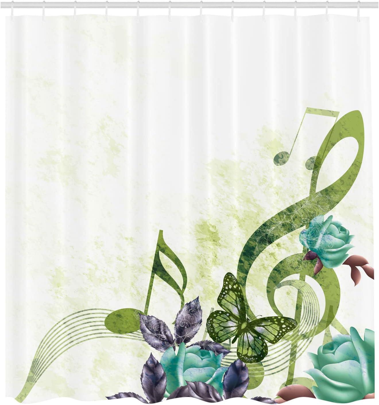 imageAmbesonne Music Shower Curtain Music Roses Romantic Antiquity Victorian Classic Bridal Floral Illustration Cloth Fabric Bathroom Decor Set with Hooks 75 Long Hunter GreenPale Olive