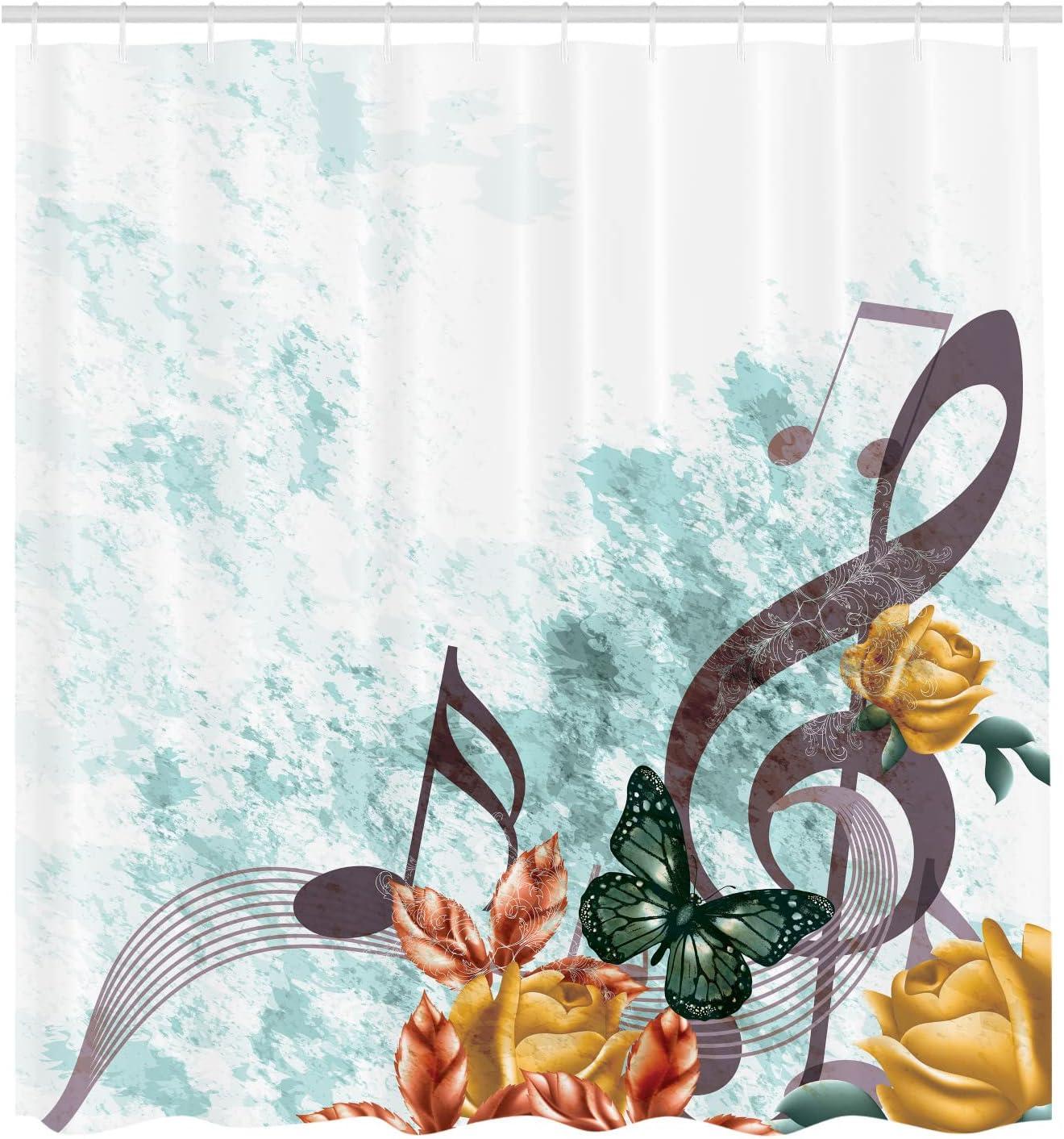 imageAmbesonne Music Shower Curtain Music Roses Romantic Antiquity Victorian Classic Bridal Floral Illustration Cloth Fabric Bathroom Decor Set with Hooks 75 Long Hunter GreenSeafoam Eggplant