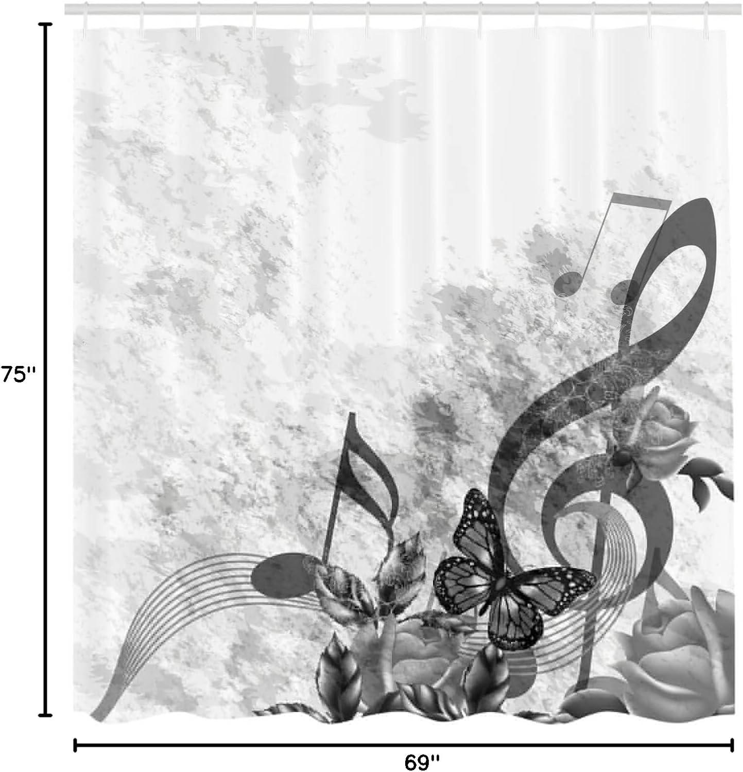 imageAmbesonne Music Shower Curtain Music Roses Romantic Antiquity Victorian Classic Bridal Floral Illustration Cloth Fabric Bathroom Decor Set with Hooks 75 Long Hunter GreenCharcoal Grey