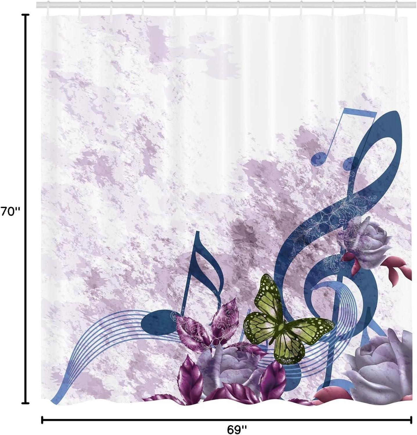 imageAmbesonne Music Shower Curtain Music Roses Romantic Antiquity Victorian Classic Bridal Floral Illustration Cloth Fabric Bathroom Decor Set with Hooks 75 Long Hunter GreenDark Sea