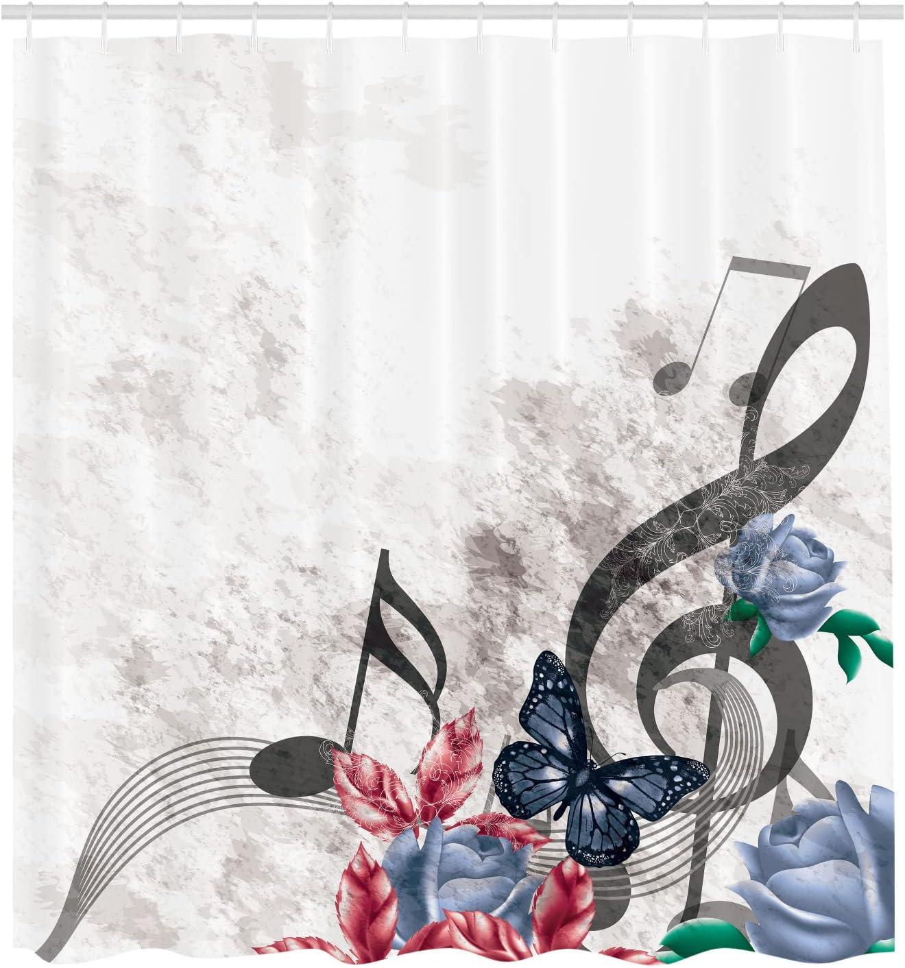 imageAmbesonne Music Shower Curtain Music Roses Romantic Antiquity Victorian Classic Bridal Floral Illustration Cloth Fabric Bathroom Decor Set with Hooks 75 Long Hunter GreenDark Grey