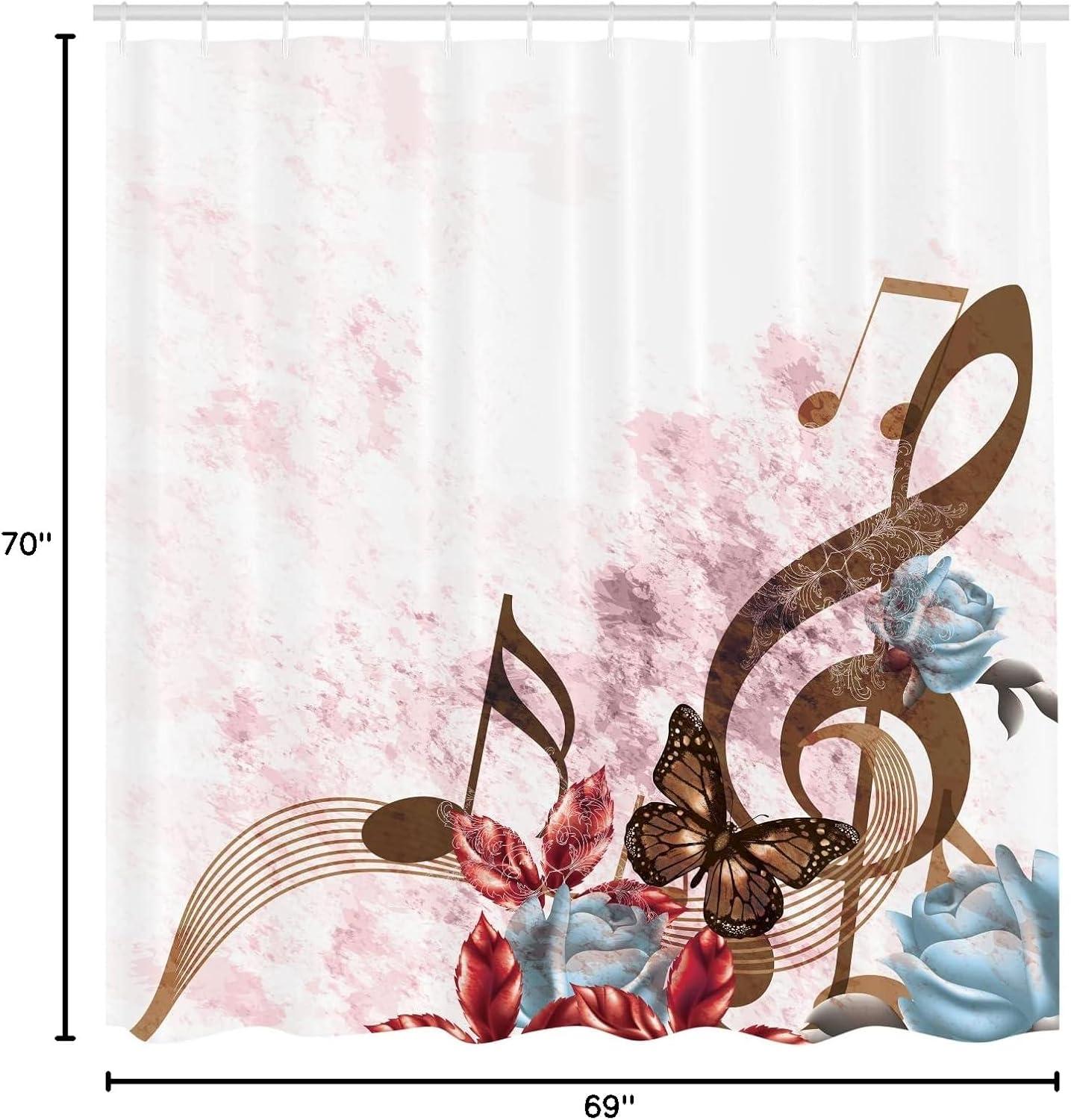 imageAmbesonne Music Shower Curtain Music Roses Romantic Antiquity Victorian Classic Bridal Floral Illustration Cloth Fabric Bathroom Decor Set with Hooks 75 Long Hunter GreenUmber