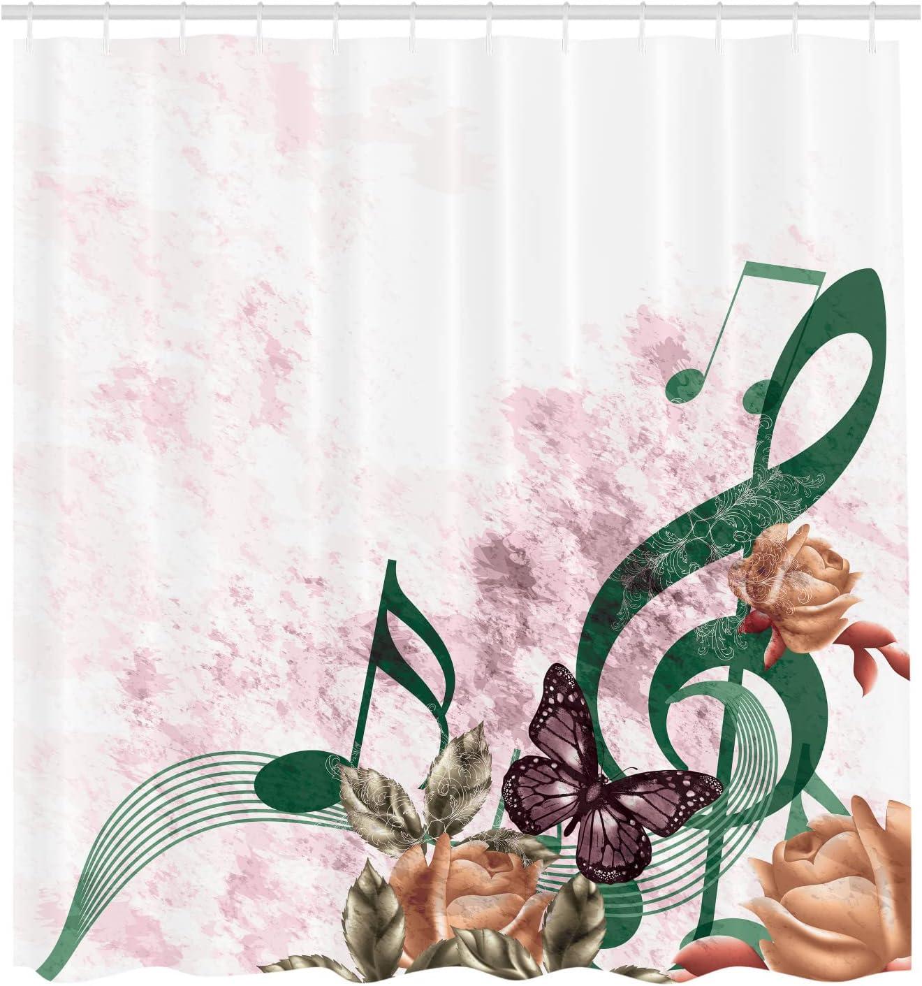imageAmbesonne Music Shower Curtain Music Roses Romantic Antiquity Victorian Classic Bridal Floral Illustration Cloth Fabric Bathroom Decor Set with Hooks 75 Long Hunter GreenDark Teal