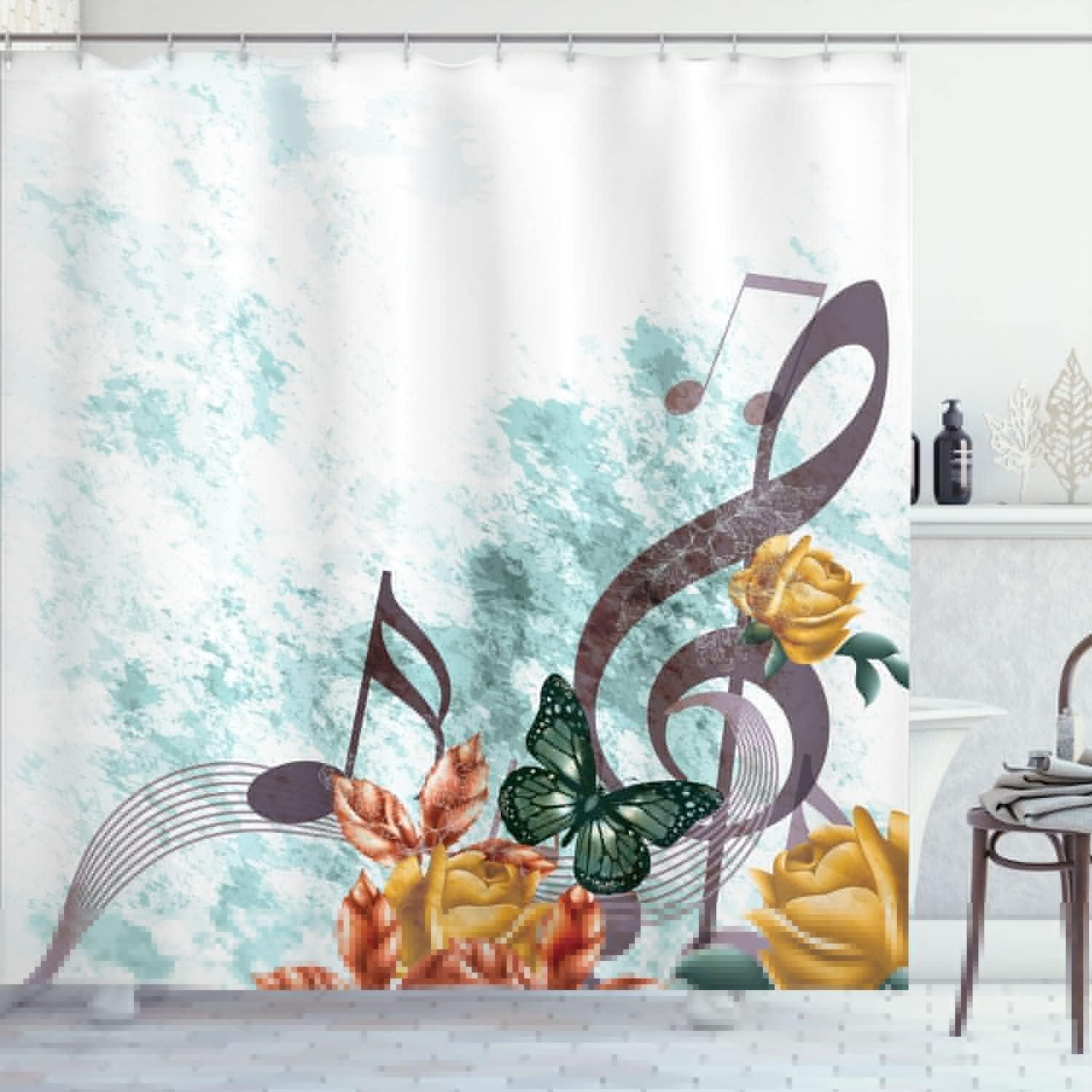 imageAmbesonne Music Shower Curtain Music Roses Romantic Antiquity Victorian Classic Bridal Floral Illustration Cloth Fabric Bathroom Decor Set with Hooks 75 Long Hunter GreenSeafoam Eggplant