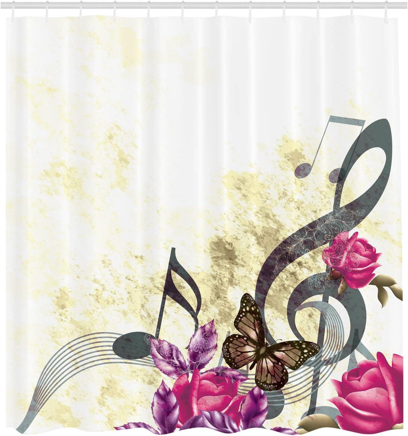 imageAmbesonne Music Shower Curtain Music Roses Romantic Antiquity Victorian Classic Bridal Floral Illustration Cloth Fabric Bathroom Decor Set with Hooks 75 Long Hunter GreenGrey White