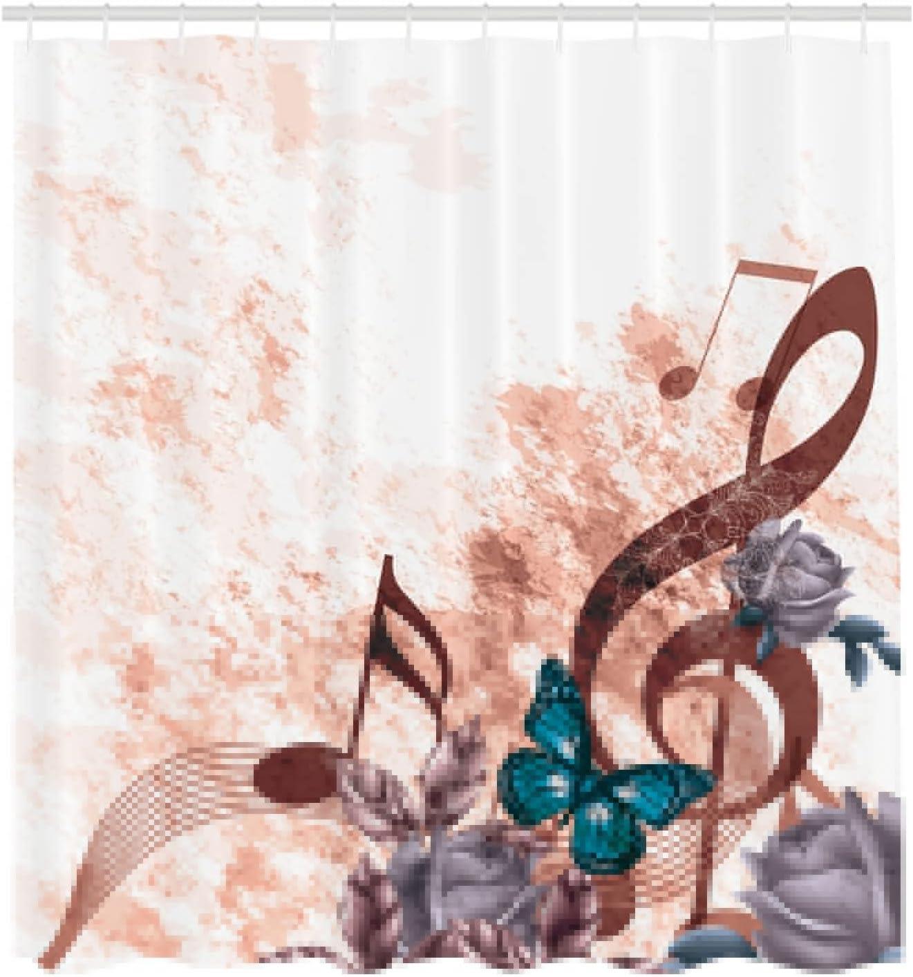 imageAmbesonne Music Shower Curtain Music Roses Romantic Antiquity Victorian Classic Bridal Floral Illustration Cloth Fabric Bathroom Decor Set with Hooks 75 Long Hunter GreenWhite Blush