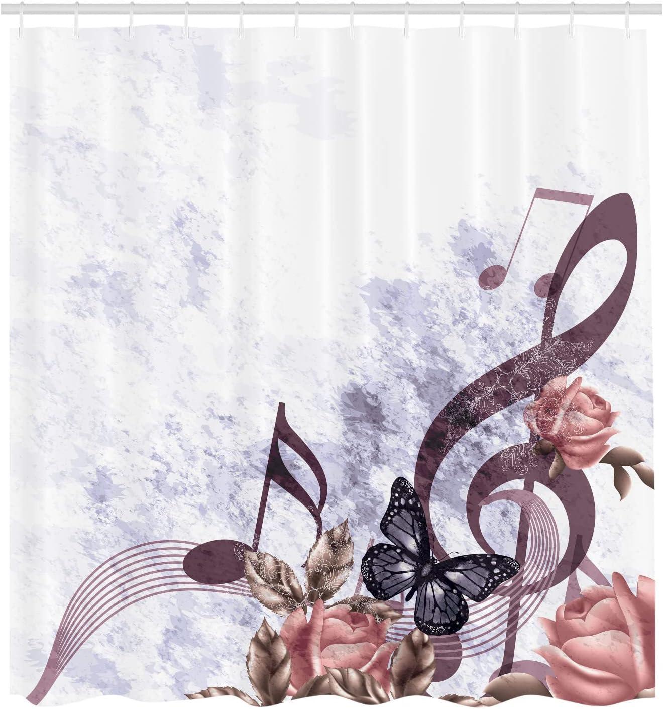 imageAmbesonne Music Shower Curtain Music Roses Romantic Antiquity Victorian Classic Bridal Floral Illustration Cloth Fabric Bathroom Decor Set with Hooks 75 Long Hunter GreenEggplant