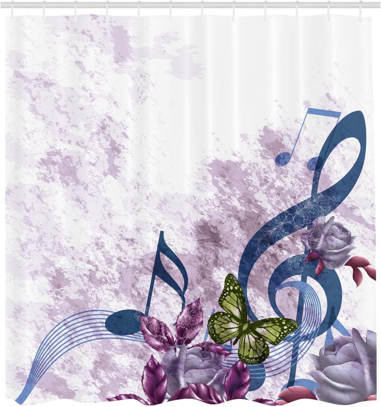 imageAmbesonne Music Shower Curtain Music Roses Romantic Antiquity Victorian Classic Bridal Floral Illustration Cloth Fabric Bathroom Decor Set with Hooks 75 Long Hunter GreenDark Sea