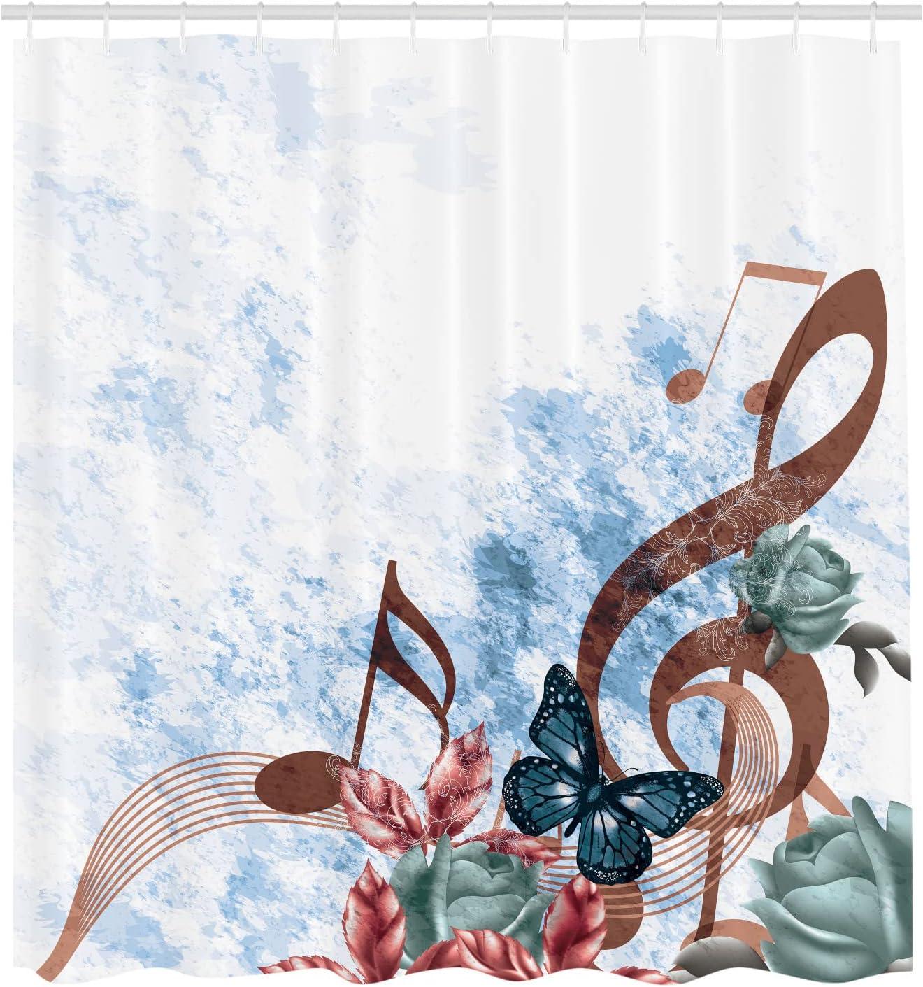imageAmbesonne Music Shower Curtain Music Roses Romantic Antiquity Victorian Classic Bridal Floral Illustration Cloth Fabric Bathroom Decor Set with Hooks 75 Long Hunter GreenCaramel White